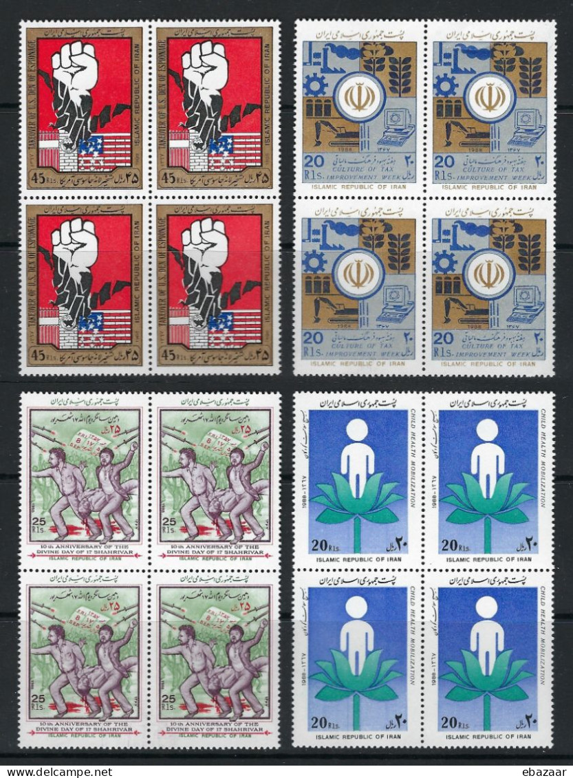 Iran 1988 Stamps 4 Sets, Block Of 4 MNH - Irán