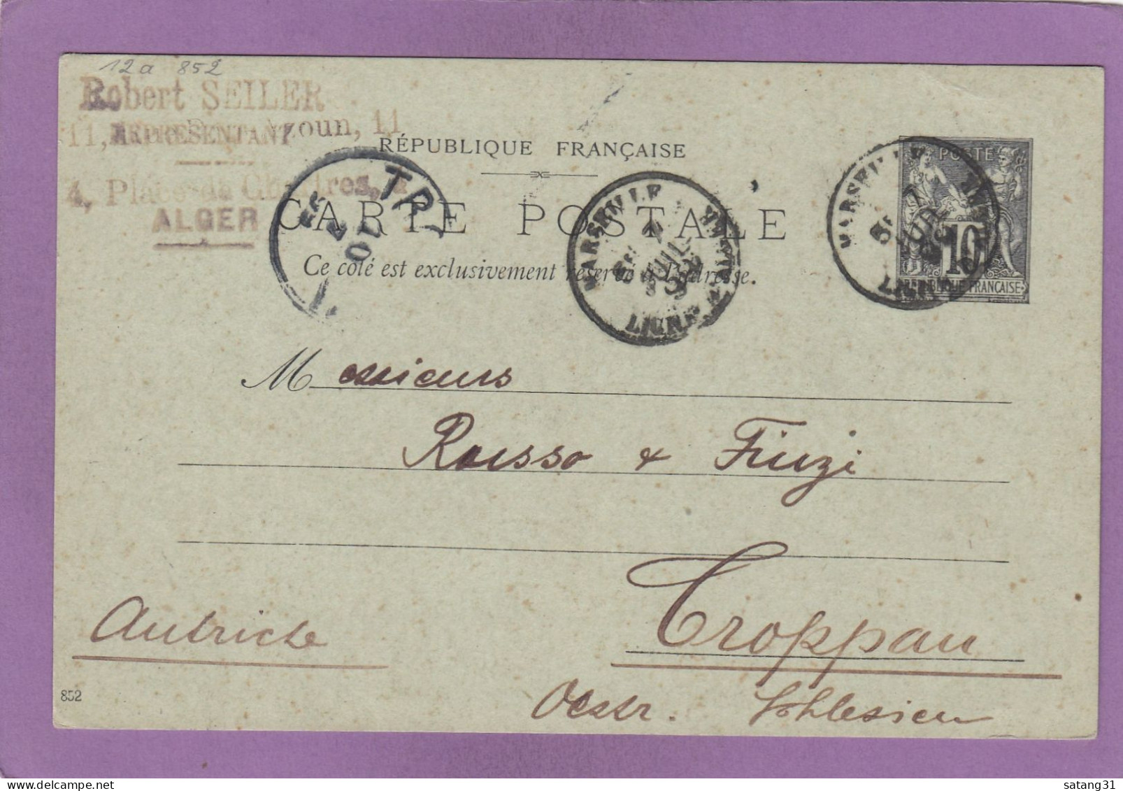 GANZSACHE AUS MARSEILLE NACH TROPPAU,OESTERR. SCHLESIEN (OPAVA,TSCHECHIEN). - Standard Postcards & Stamped On Demand (before 1995)