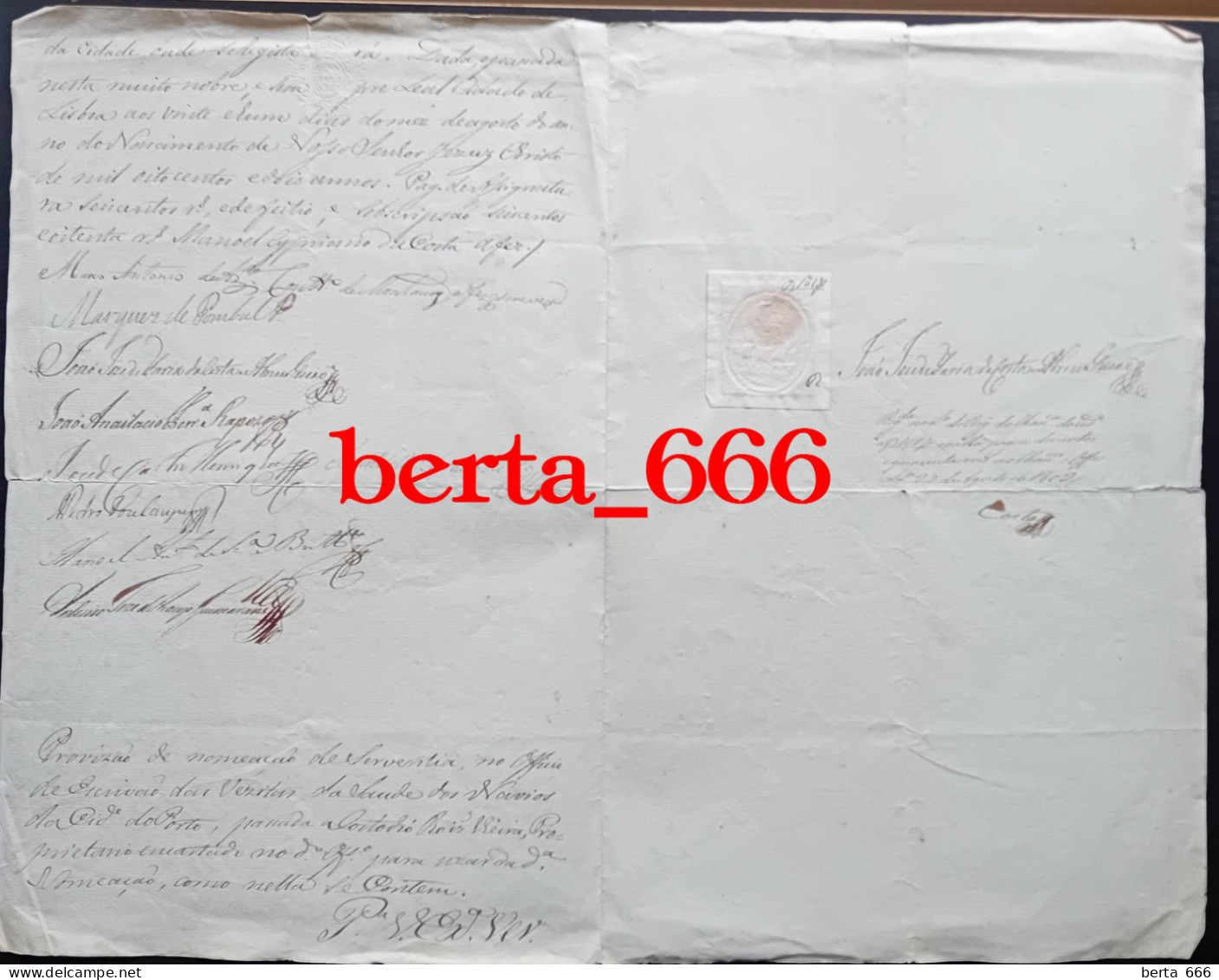 Documento Manuscrito 1802 * Nomeação De Serventia * Navios Da Cidade Do Porto * Marques De Pombal - Documents Historiques