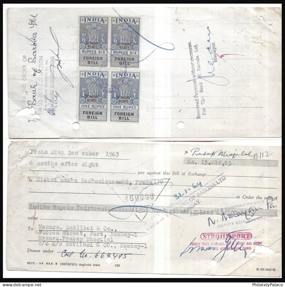 CZECHOSLOVAKIA 1963 Pay Order Exchange Note BANK Of BARODA, INDIA ,Bombay,Ashokan, FOREIGN BILL  (**) Inde Indien - Bills Of Exchange