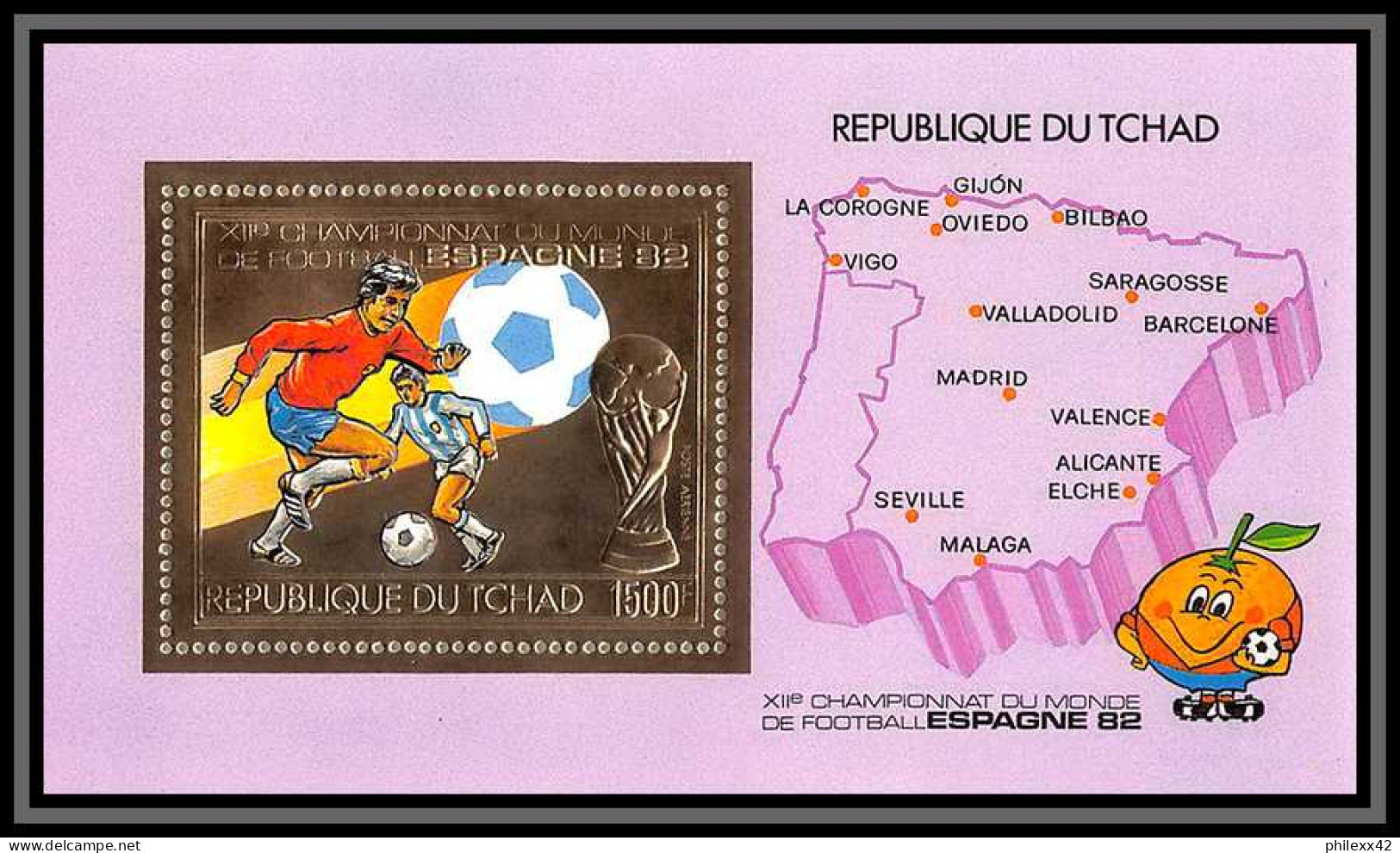 85870/ N°87 A Football Soccer Coupe Monde ESPANA 1982 Tchad OR Gold Stamps ** MNH - Tschad (1960-...)