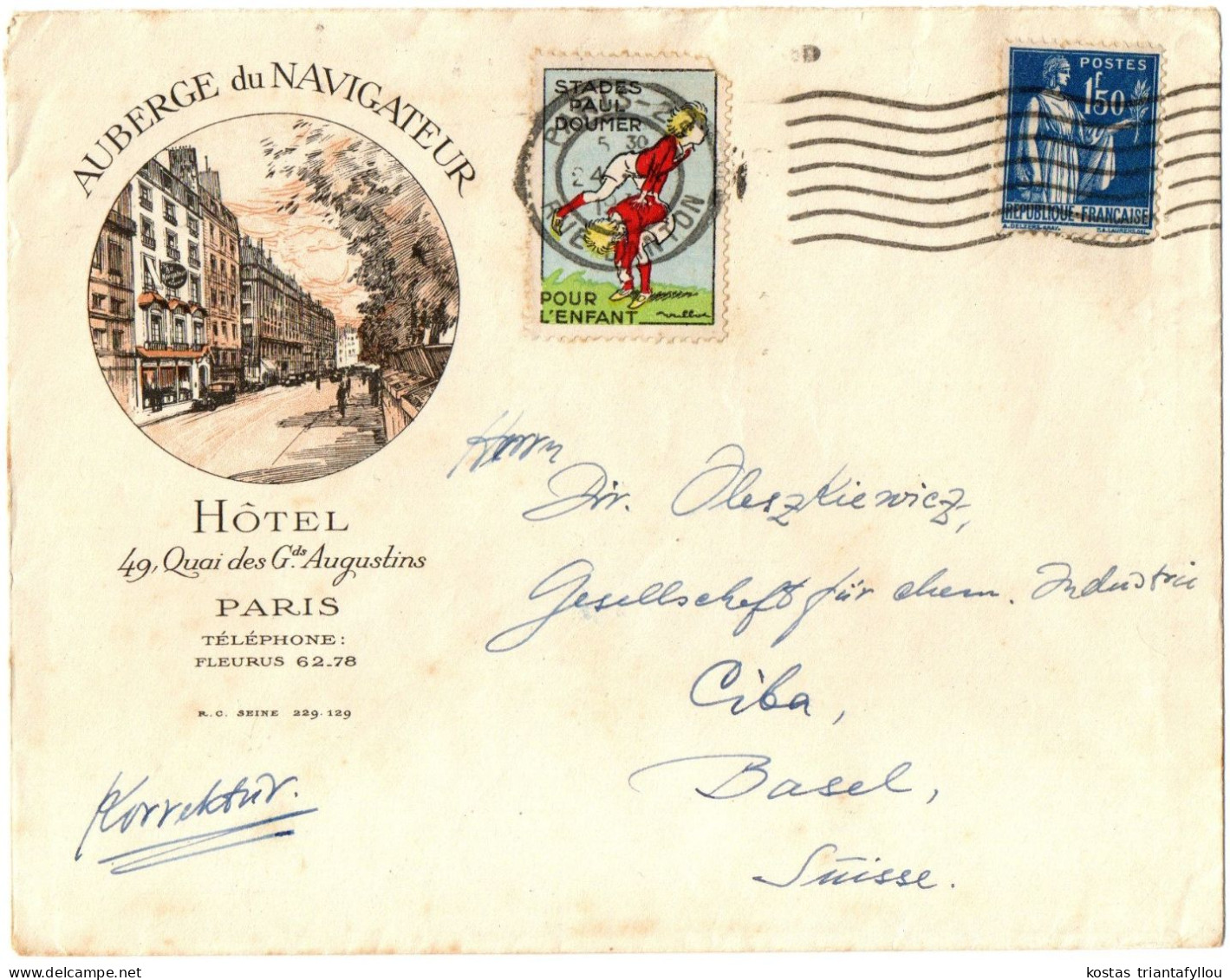 1,42 FRANCE,AUBERGE DU NAVIGATEUR HOTEL PARIS, COVER TO SWITZERLAND - Altri & Non Classificati