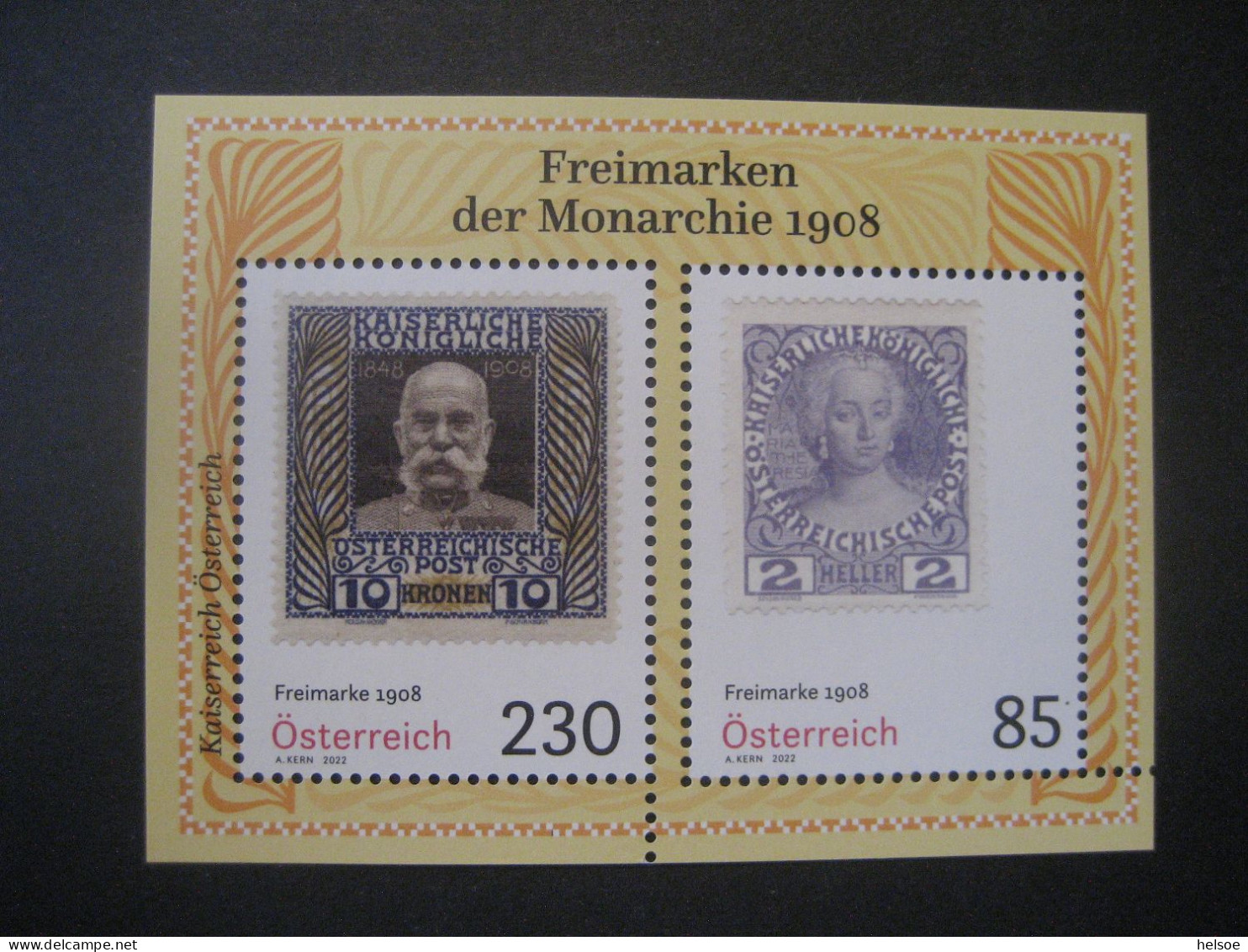 Österreich 2022-  Block Freimarken Der Monarchie 1908, Nennwert 230 + 85 Ct. Ungebraucht - Blocks & Sheetlets & Panes