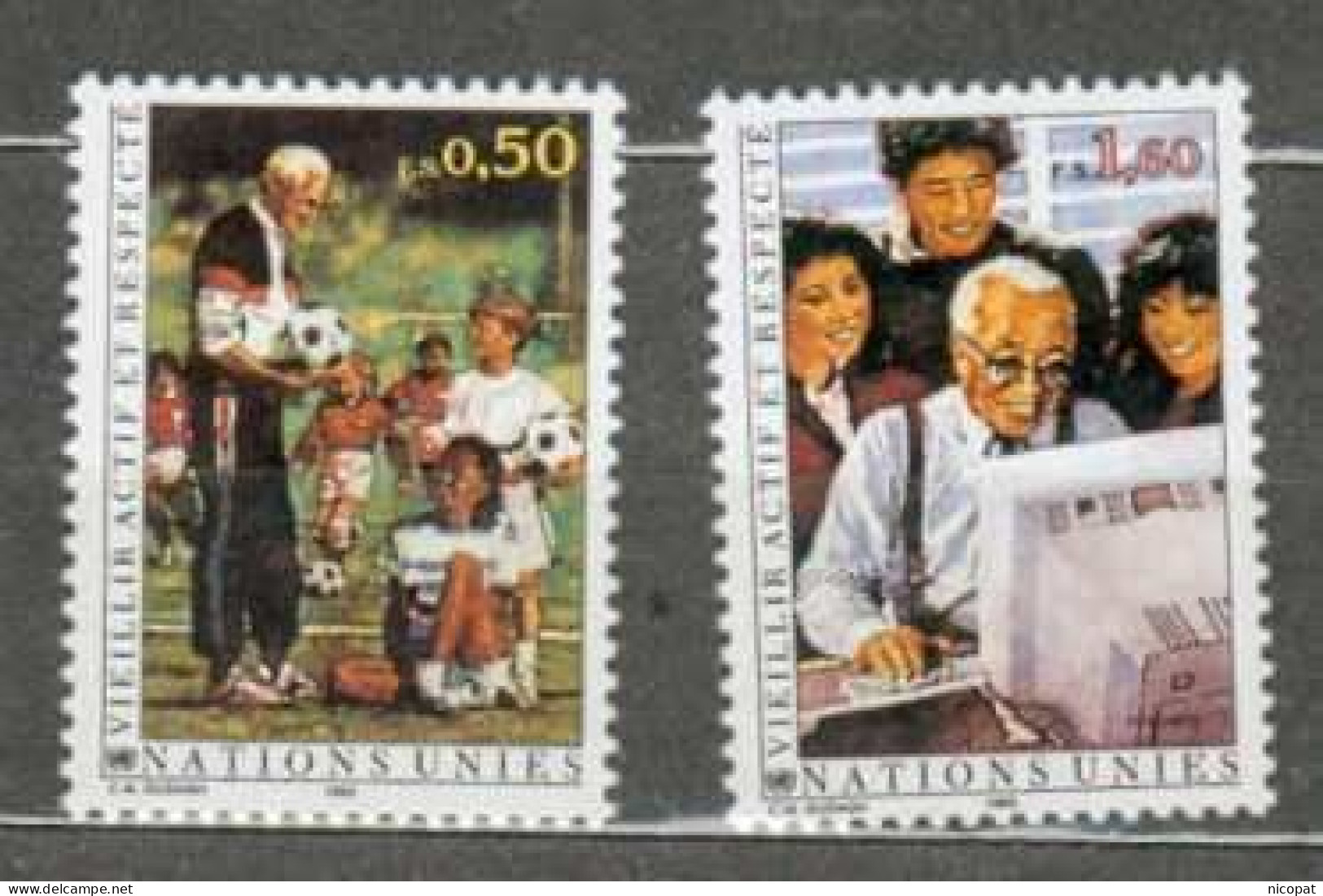 ONU GENEVE MNH ** 241-242 Vieillir Actif Papy Et Le Football Soccer Informatique - Unused Stamps