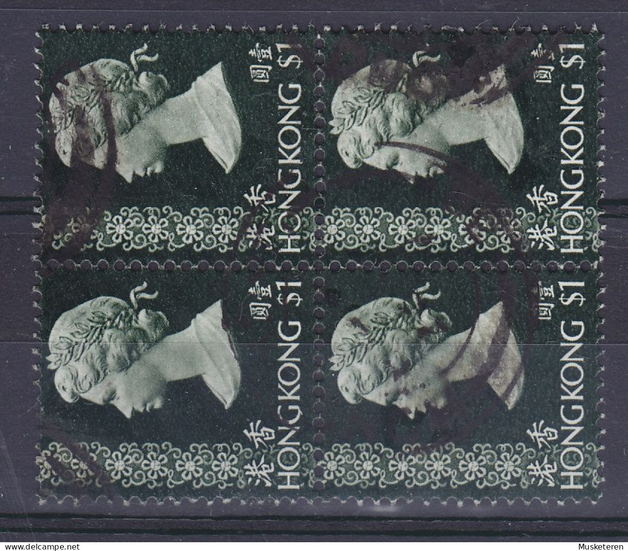 Hong Kong 1975 Mi. 303 Y V I, 1$ Queen Elizabeth II. 4-Block Liegende Wmk. Watermark Sideways. - Used Stamps