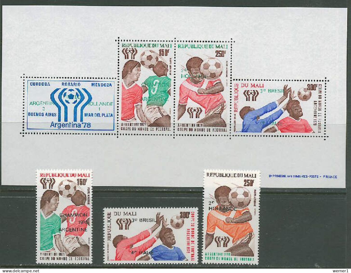 Mali 1978 Football Soccer World Cup Set Of 3 + S/s With Winners Overprint MNH - 1978 – Argentina