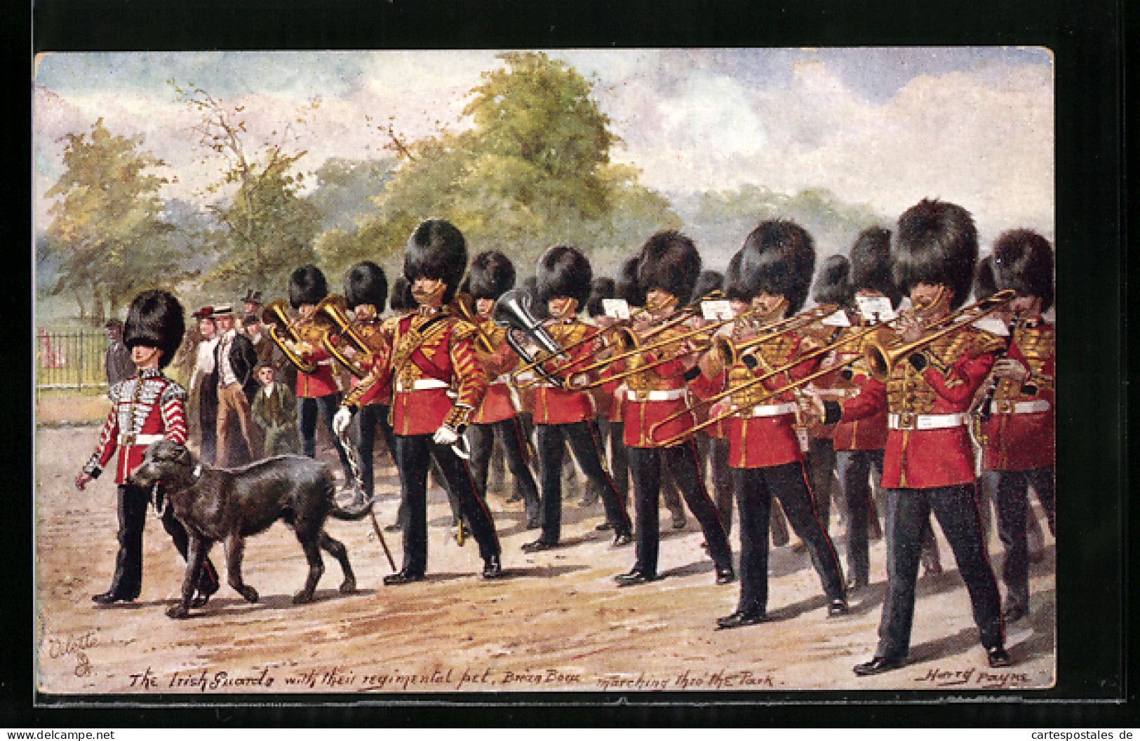 Künstler-AK Harry Payne: The Irish Guards With Their Regimental Pet Marching To The Park, Britische Armee  - Dogs