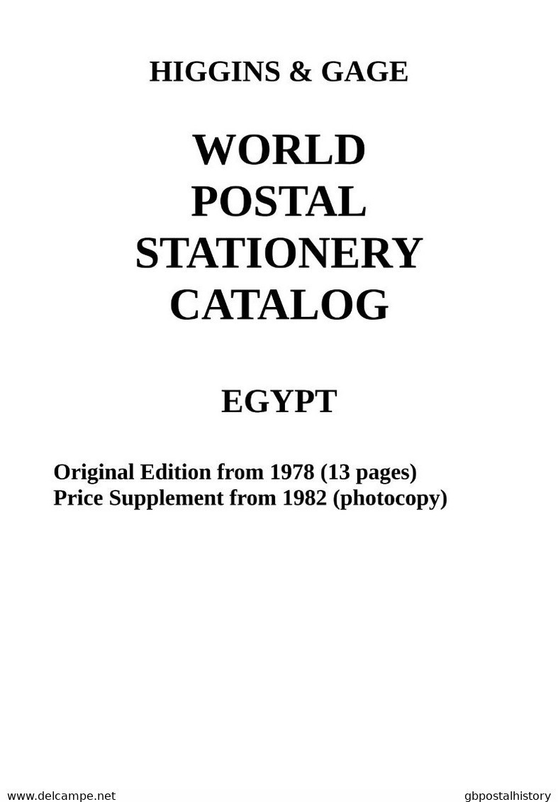 Higgins & Gage WORLD POSTAL STATIONERY CATALOG EGYPT (PDF-File) - Altri & Non Classificati