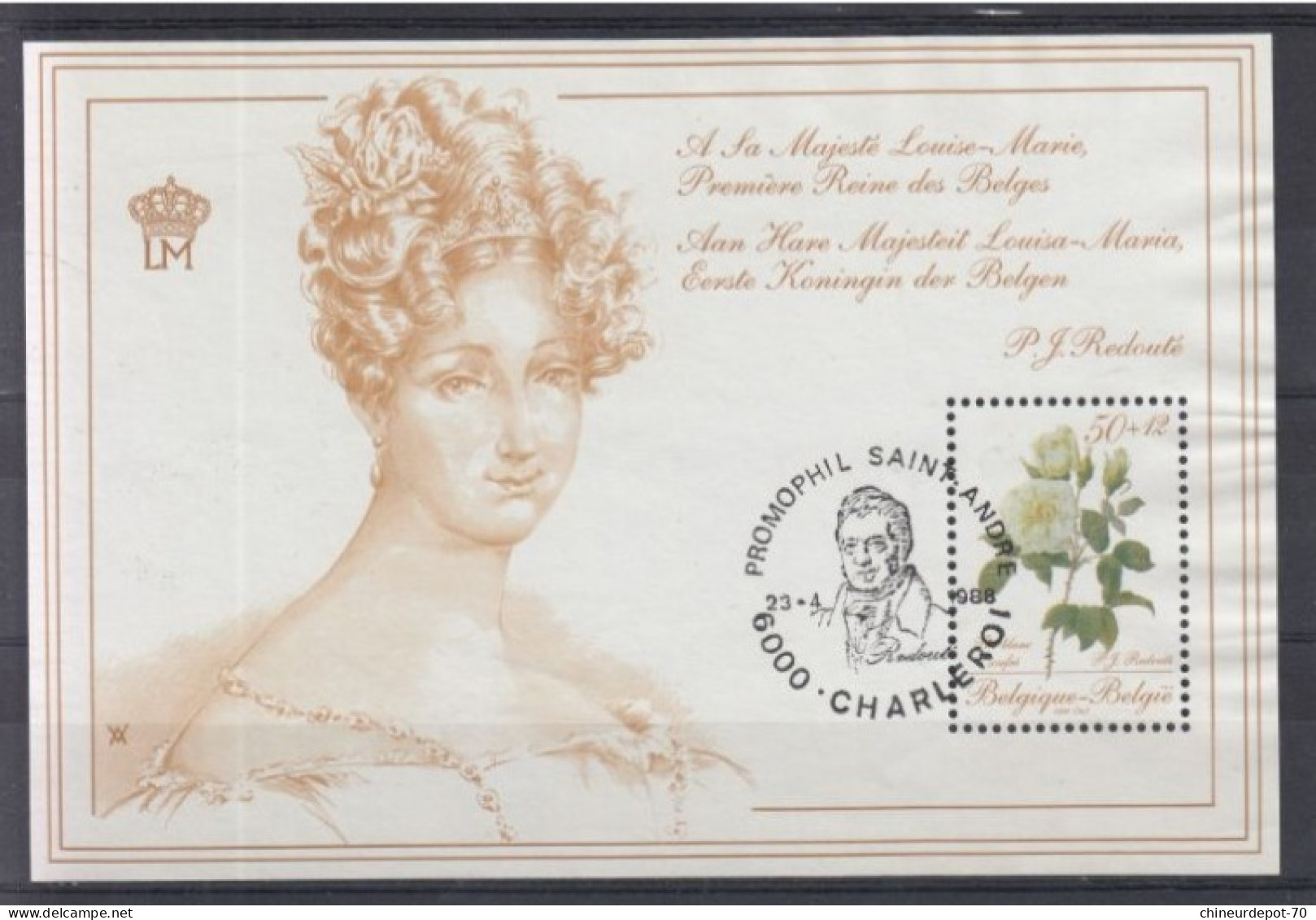 Belge BLOC MAJESTE LOUISE MARIE ROSES CHARLEROI - Gebraucht