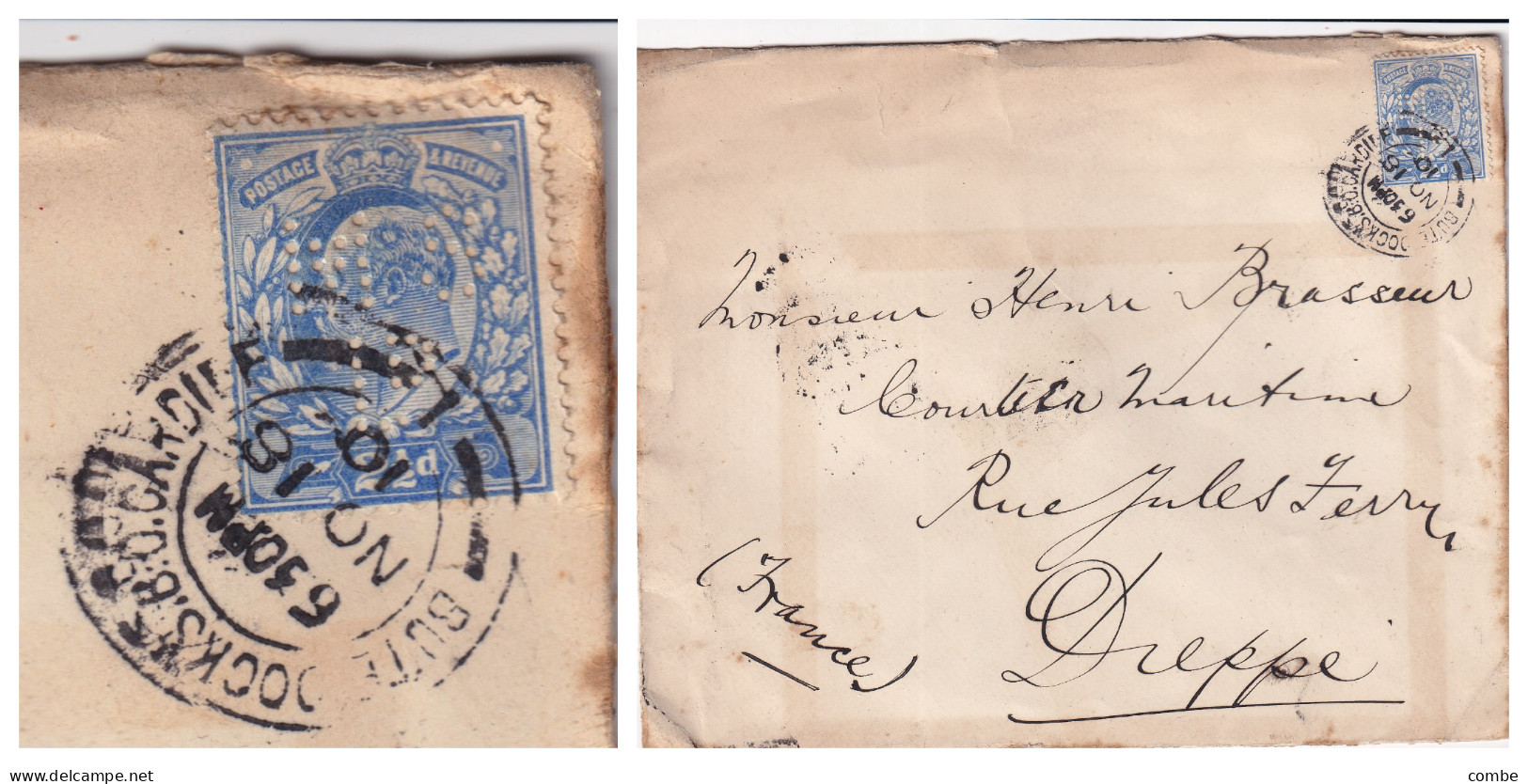 LETTRE. 18 11 30. 2 1/2 P PERFORÉ. MOXEY SAVON°. CARDIFF. POUR LA FRANCE - Cartas & Documentos