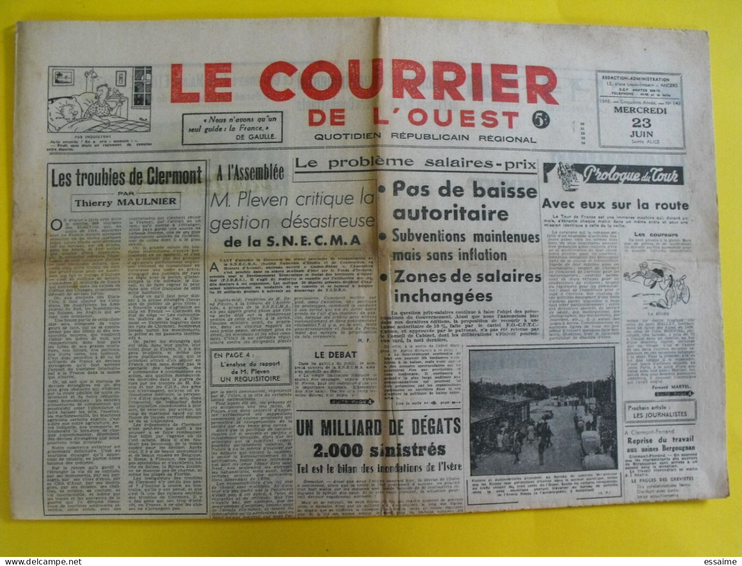 4 N° Journal Le Courrier De L'Ouest De 1948-49 Colombie épuration Dissard Marty Clermont Palestine Irgoun - Autres & Non Classés