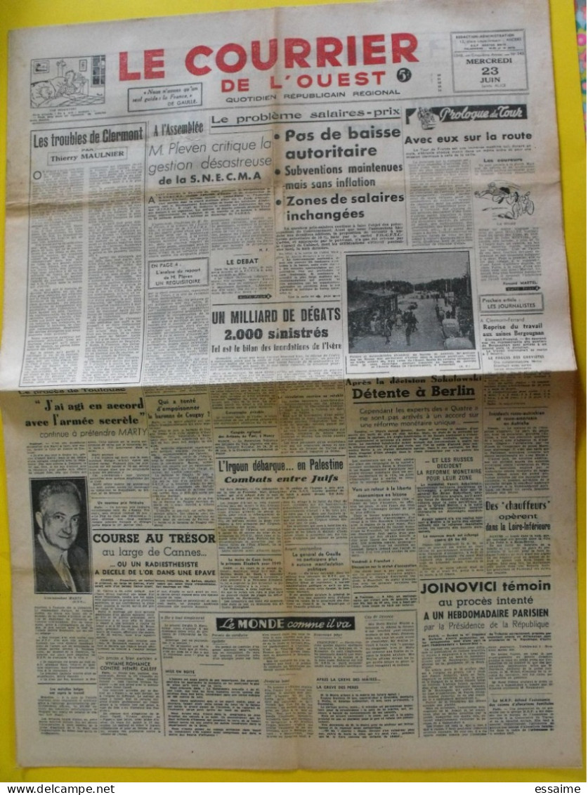 4 N° Journal Le Courrier De L'Ouest De 1948-49 Colombie épuration Dissard Marty Clermont Palestine Irgoun - Autres & Non Classés