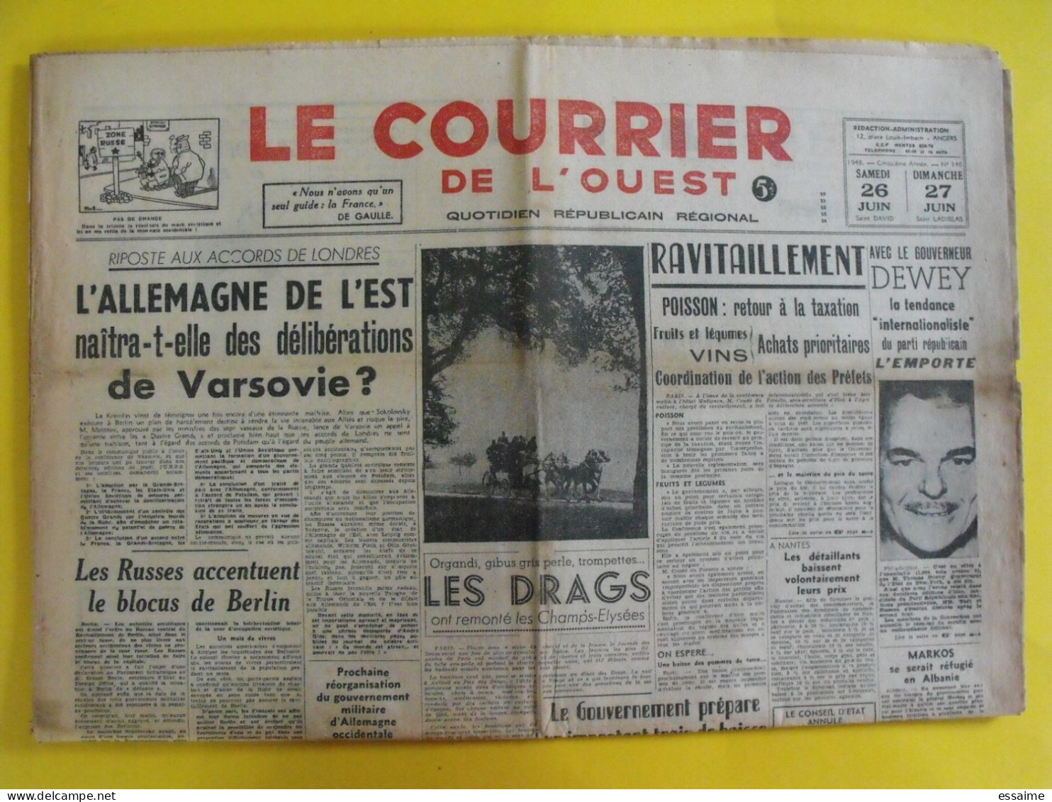 4 n° journal Le Courrier de l'Ouest de 1948-49 Colombie épuration Dissard Marty Clermont Palestine Irgoun