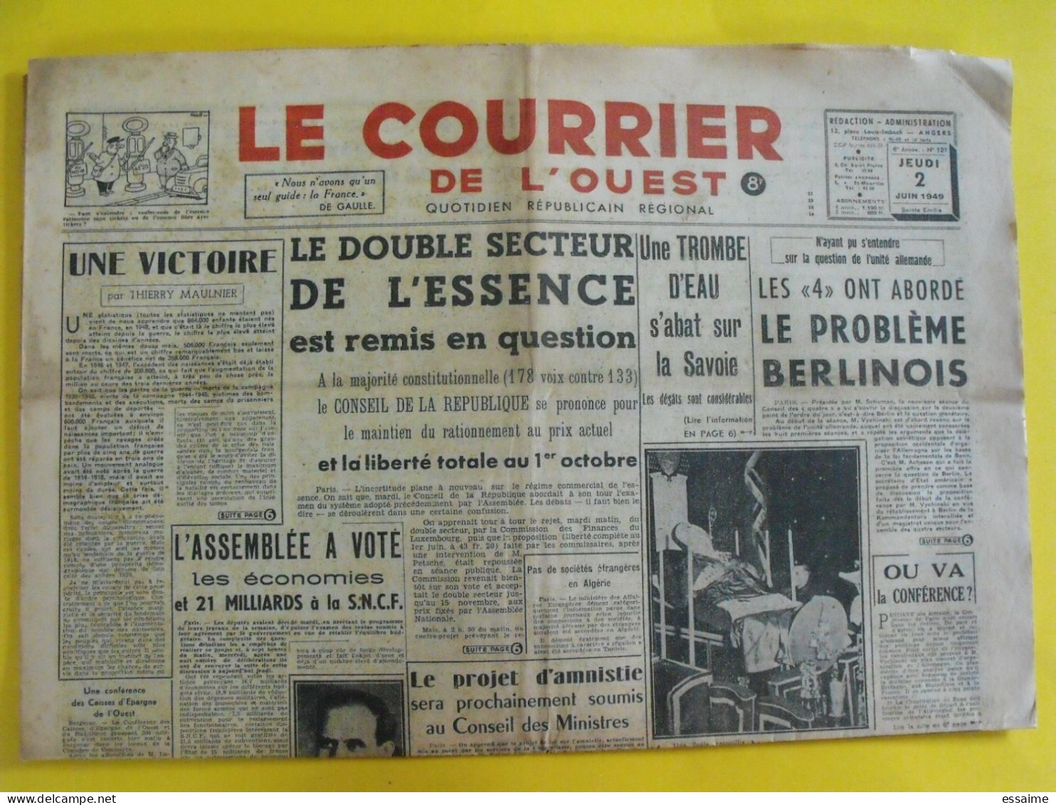 4 n° journal Le Courrier de l'Ouest de 1948-49 Colombie épuration Dissard Marty Clermont Palestine Irgoun