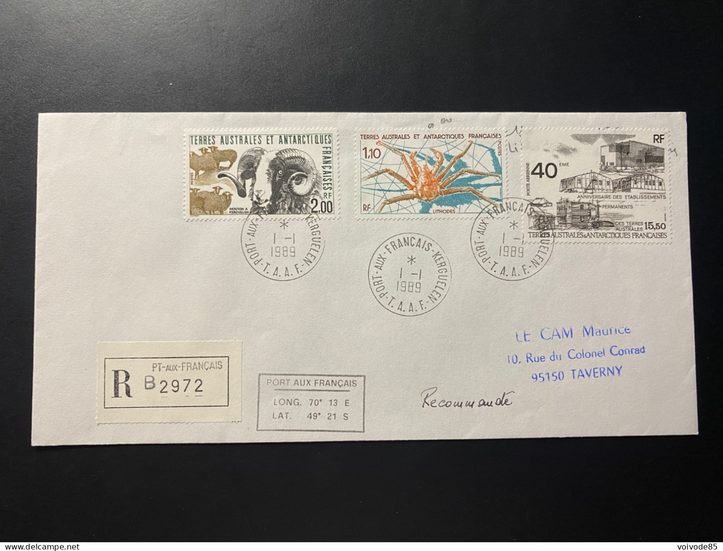 Lettre "TAAF" - 01/01/1989 - 141 - 142 - PA104 - TAAF - Kerguelen - Animaux - Storia Postale