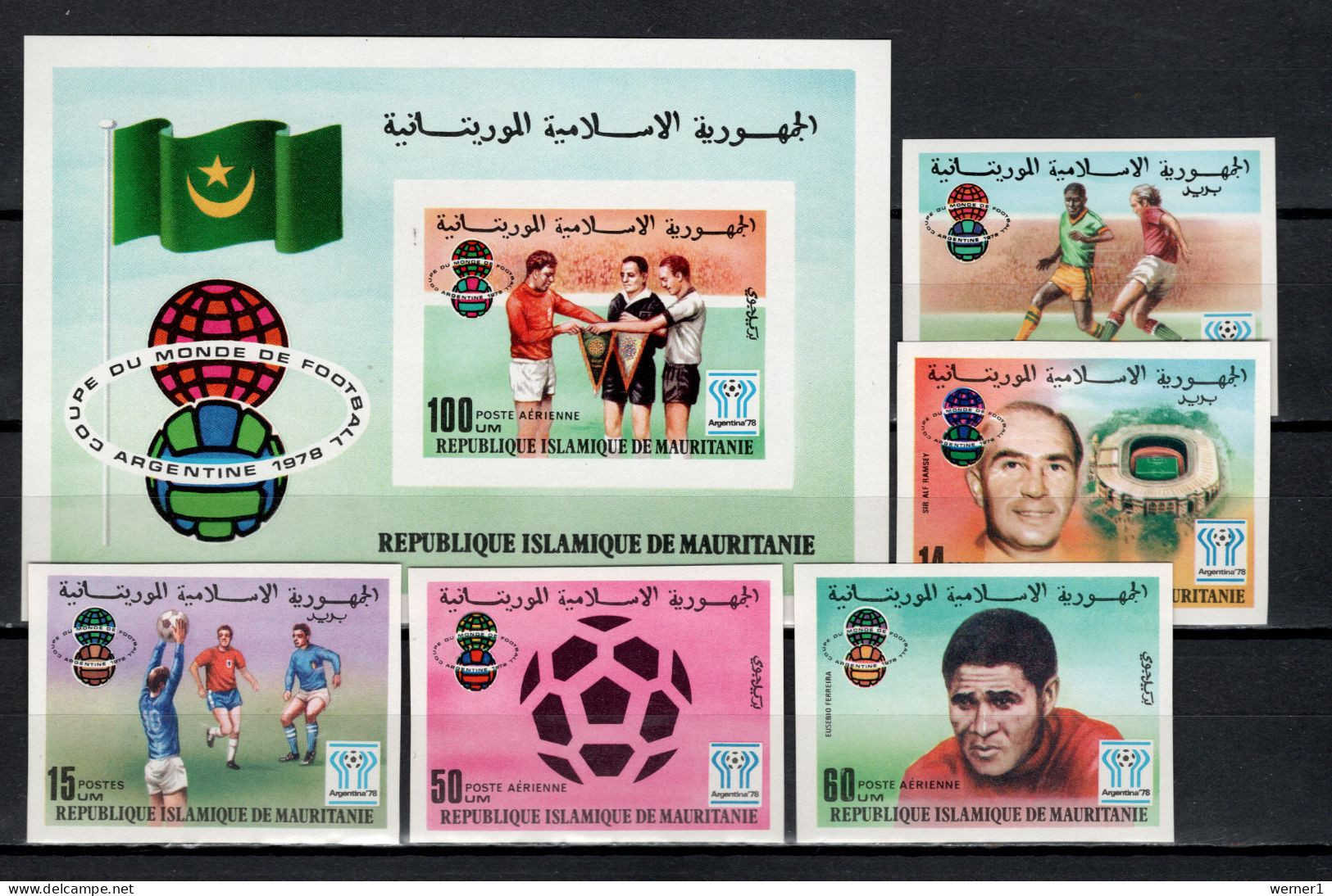 Mauritania 1977 Football Soccer World Cup Set Of 5 + S/s Imperf. MNH -scarce- - 1978 – Argentine