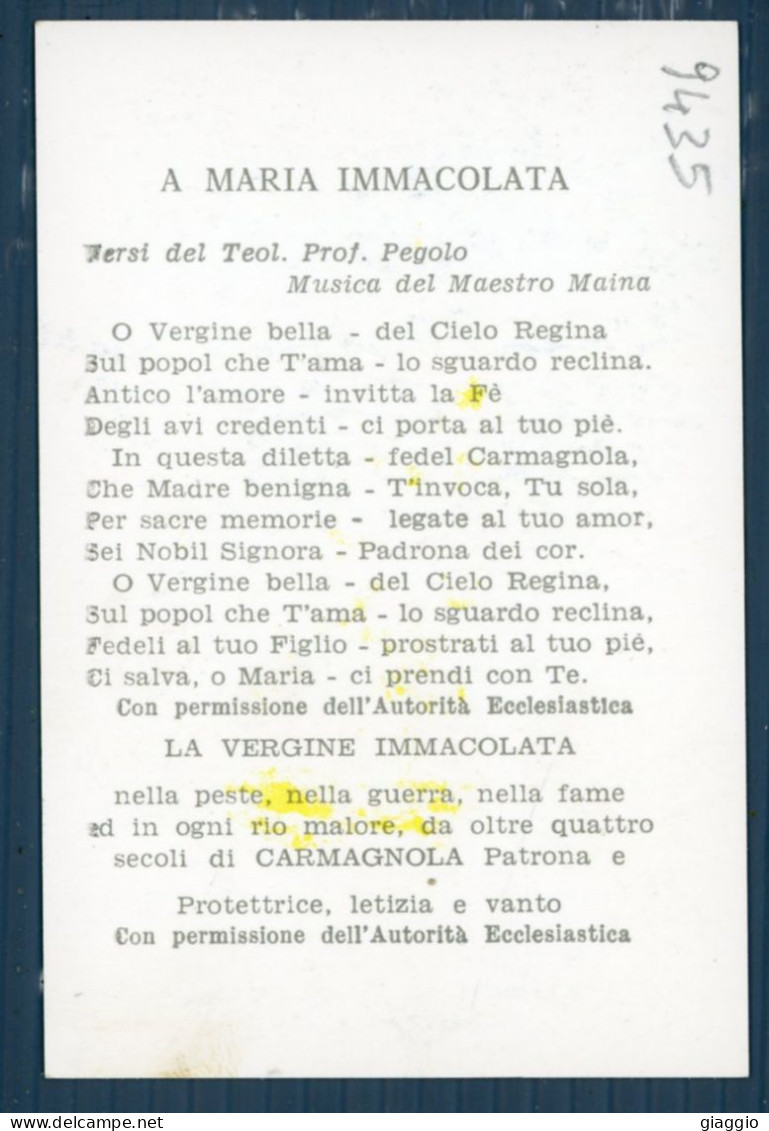 °°° Santino N. 9435 - Vergine Immacolata - Carmagnola - Cartoncino °°° - Religion & Esotérisme
