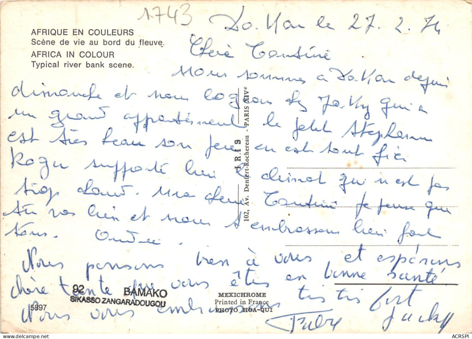 MALI Soudan Francais Bamako SIKASSO ZANGARADOUGOU Scene De Vie Au Bord Du Fleuve 2 (scan Recto Verso)NONO0021 - Mali