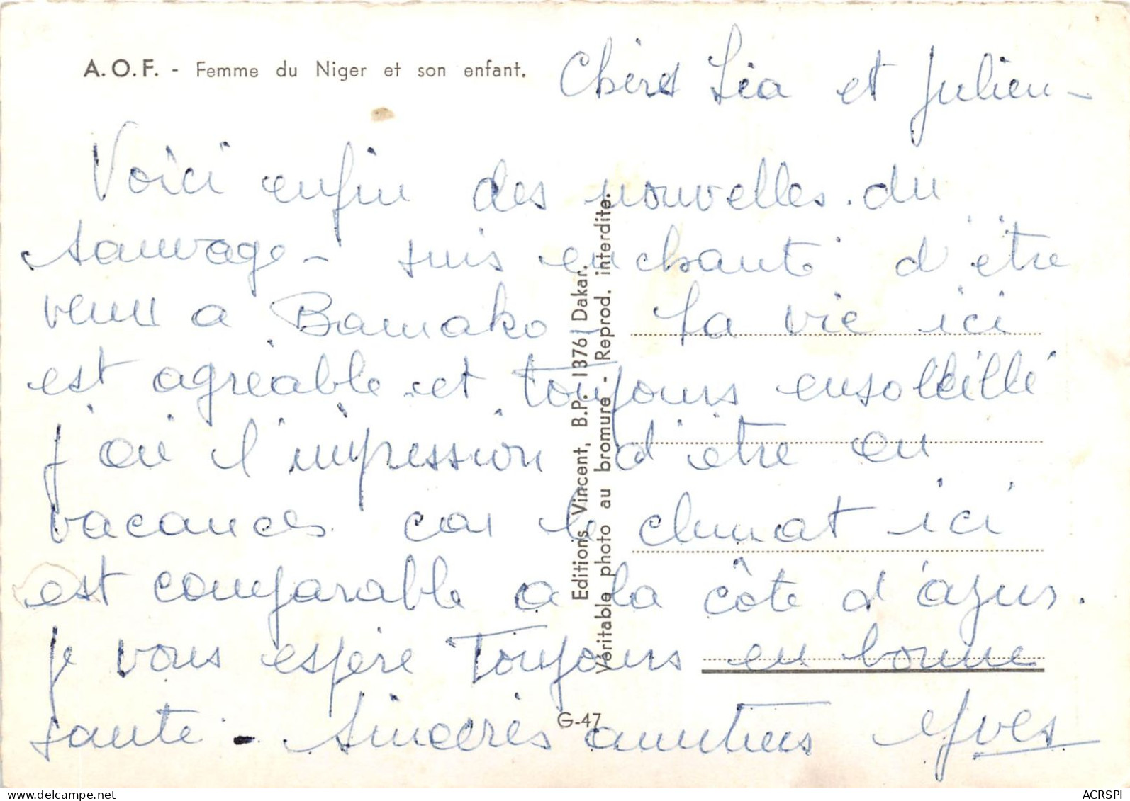 Niger Aof Femme Et Son Enfant (scan Recto Verso)NONO0008 - Níger