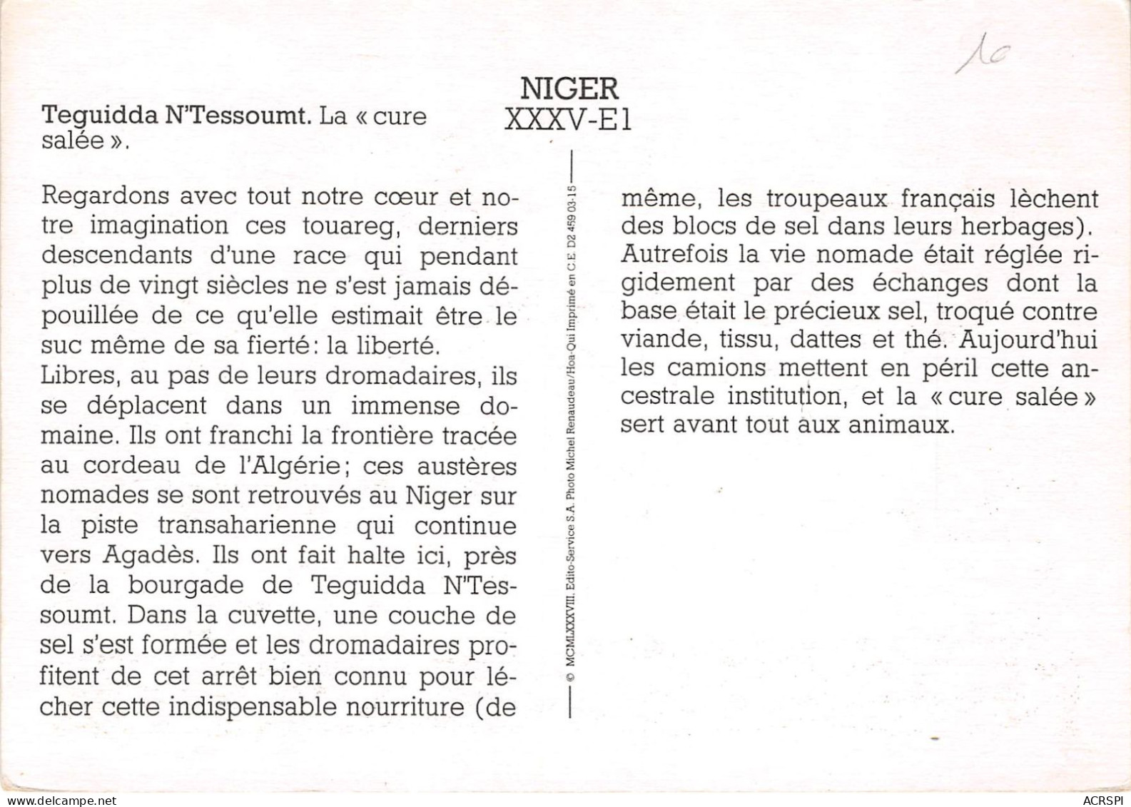 Niger Pteguidda N Tessoumt La Cure Salee 2(scan Recto Verso)NONO0008 - Niger