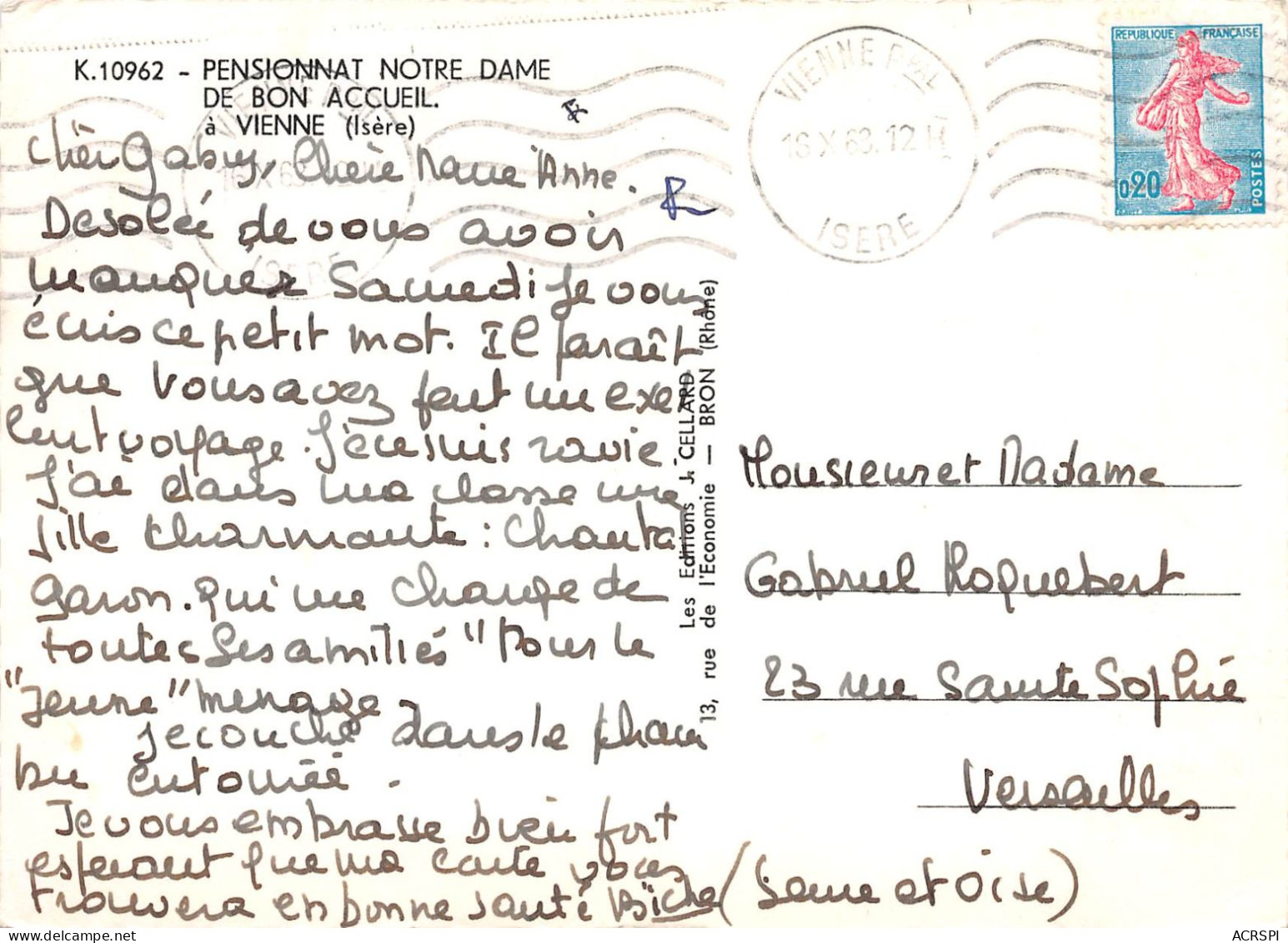 38 Vienne  Pensionnat Notre-Dame De Bon Accueil       (Scan R/V) N°   13   \NAD007 - Vienne