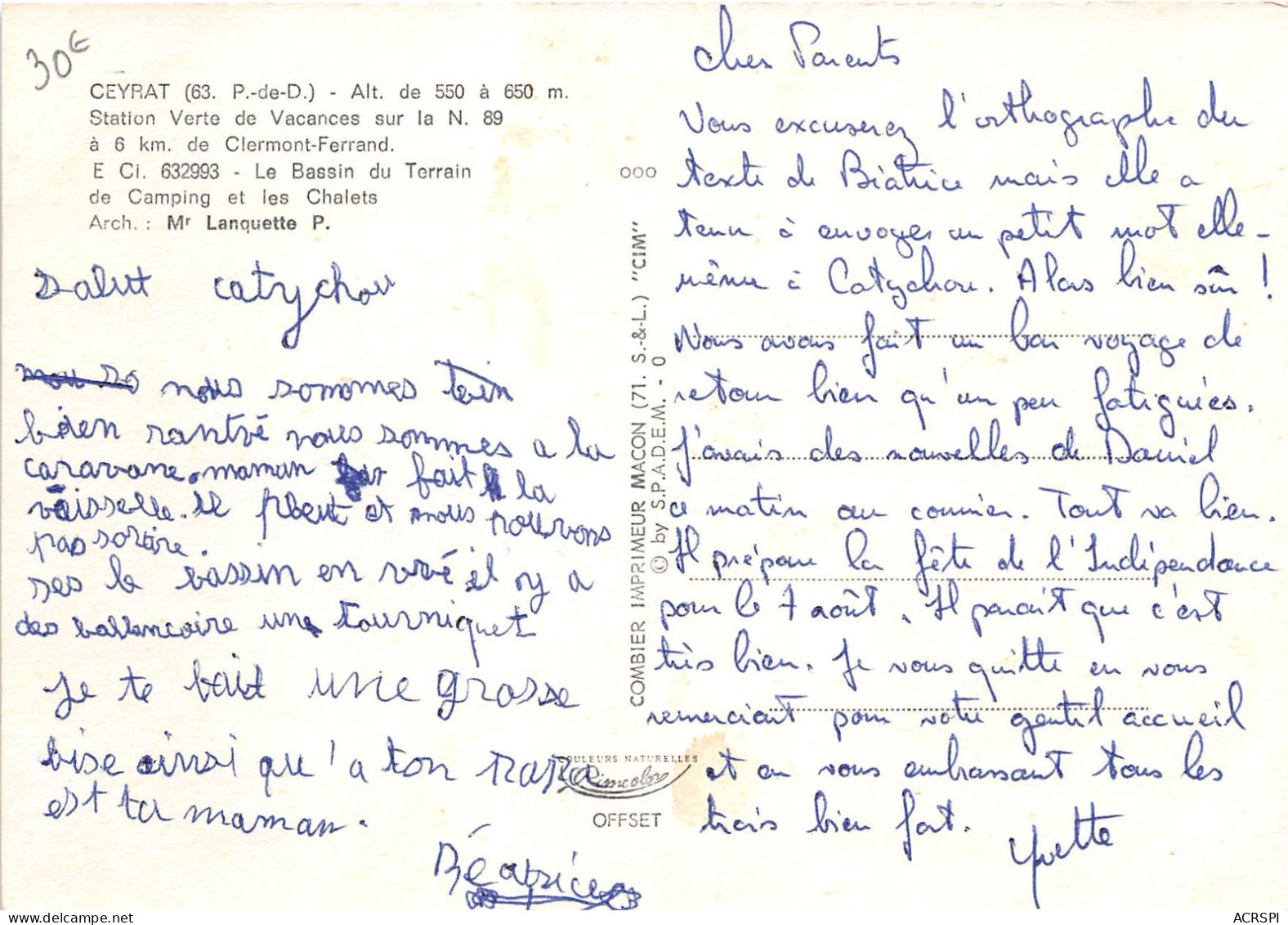 France Puy De Dome  Ceyrat Le Bassin Du Terrain De Camping Et Les Chalets (scan Recto Verso ) Nono0049 - Clermont Ferrand