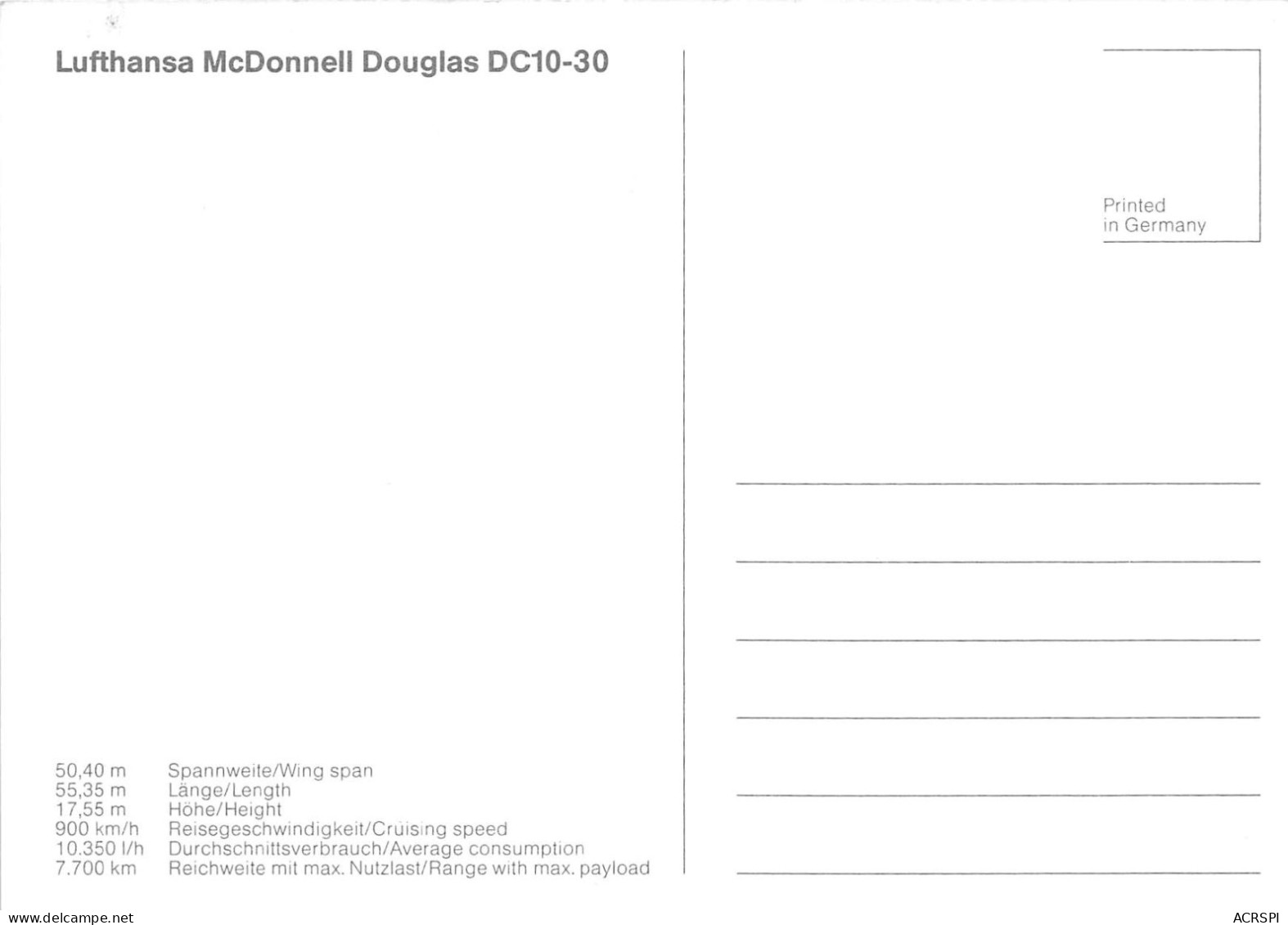 Luftansa MCDonnell Douglas Dc10 30 (scan Recto Verso ) Nono0045 - 1946-....: Ere Moderne