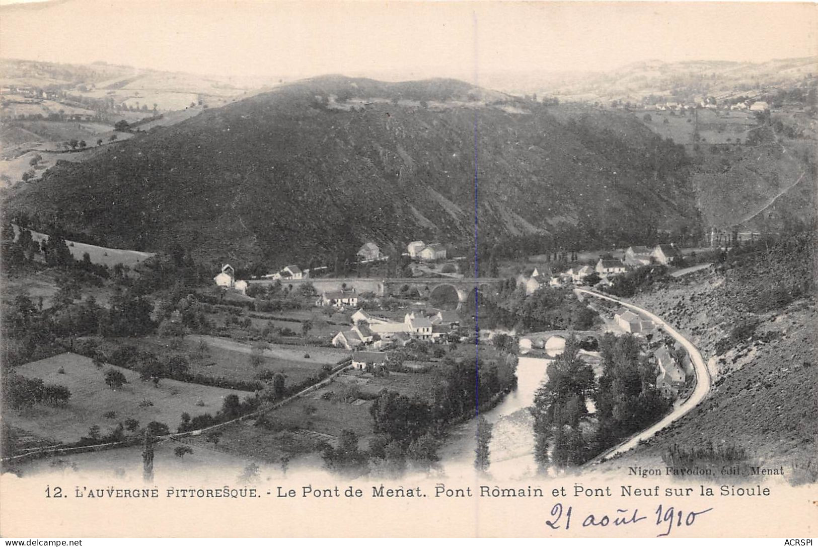 Auvergne Le Pont De Menat Pont Neuf Sur La Sioule  (scan Recto Verso ) Nono0043 - Auvergne