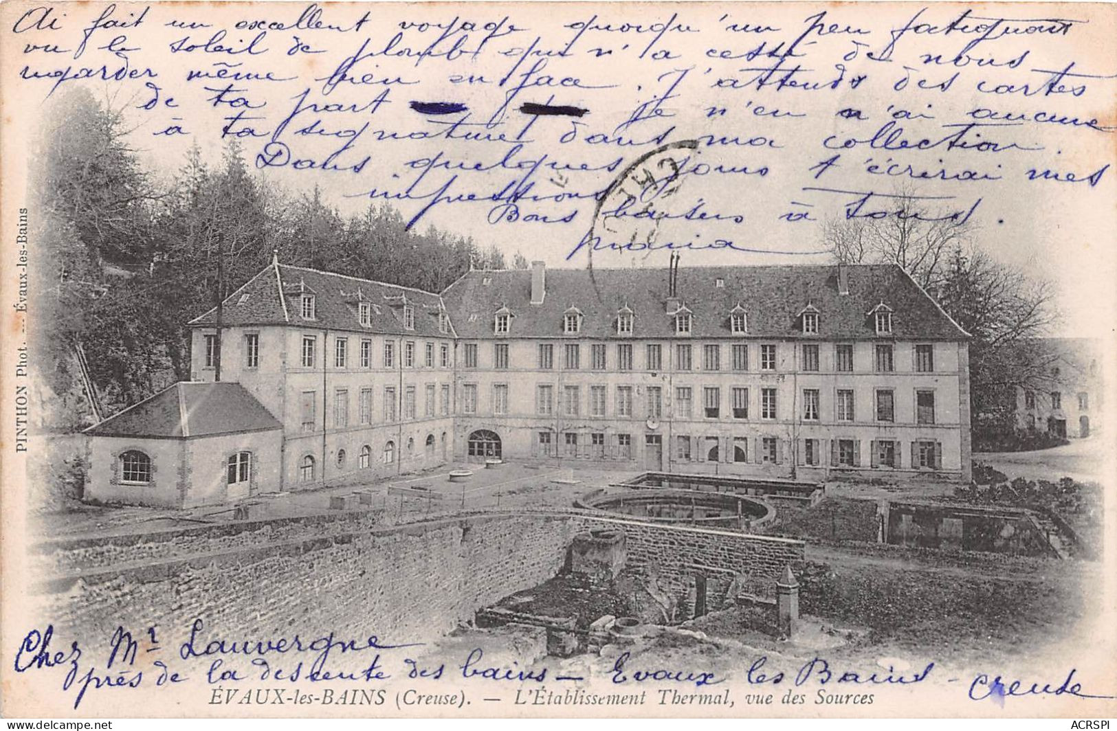 France Creuse Vaux Les Bains Etablissement Thermal Vue Des Sources (scan Recto Verso ) Nono0042 - Evaux Les Bains