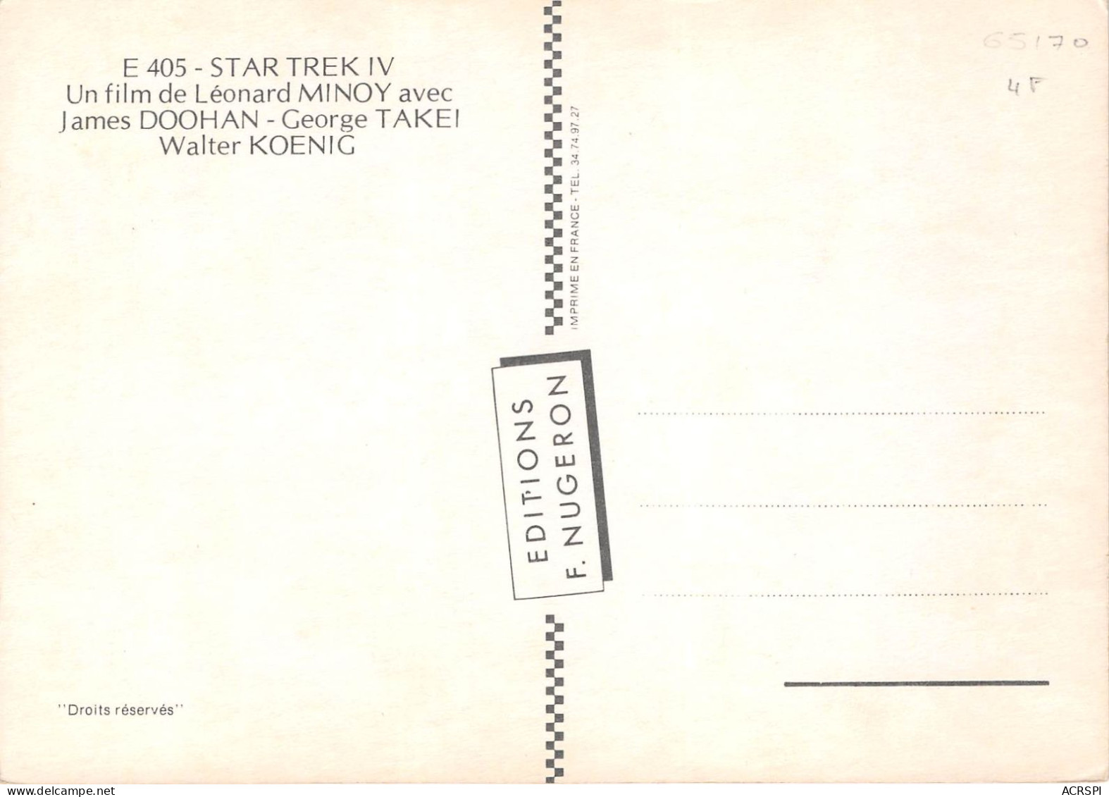 Star Trek 4 The Voyage Home  4(scan Recto Verso ) Nono0041 - Autres & Non Classés