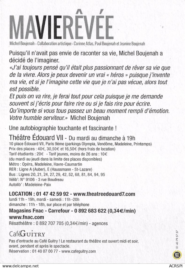 Michel Boujenah Ma Vie Revee  (scan Recto Verso ) Nono0035 - Advertising