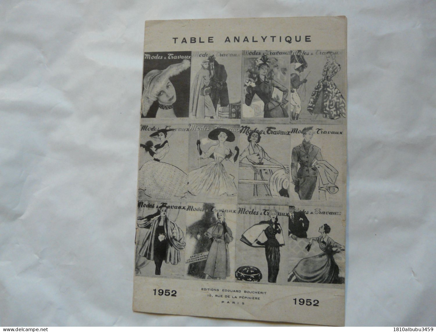 TABLE ANALYTIQUE - MODES ET TRAVAUX 1952 - Mode