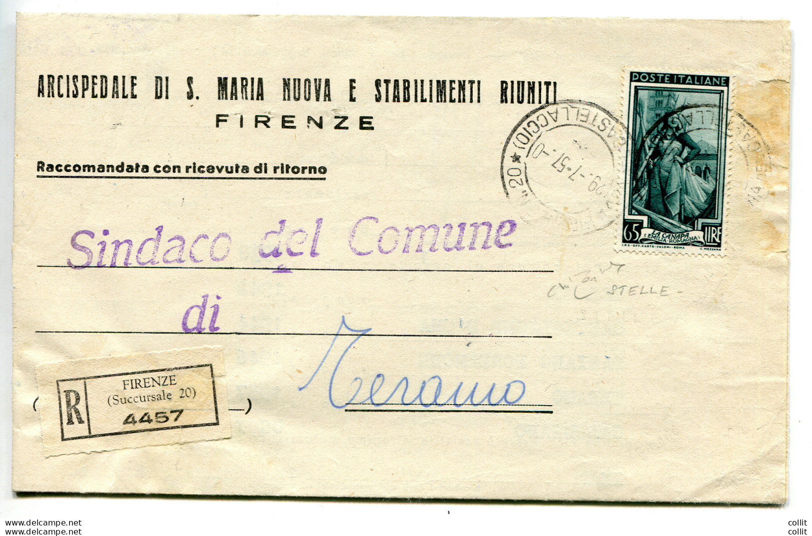 Lavoro Lire 65 Filigrana Stelle Isolato Su Piego Racc. - 1946-60: Poststempel