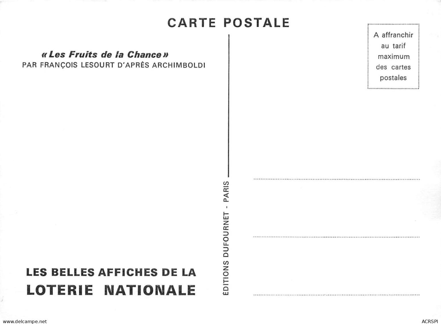 Les Fruits De La Chance Par Francoois LESCOURT Les Belles Affiches De La LOTERIE NATIONALE(SCAN RECTO VERSO)NONO0086 - Other & Unclassified
