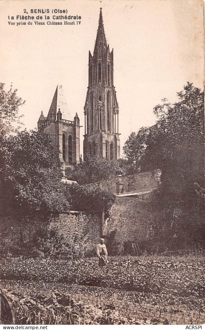 SENLIS La Fleche De La Cathedrale Vue Prise Du Vieux Chateau Henri IV(SCAN RECTO VERSO)NONO0072 - Senlis