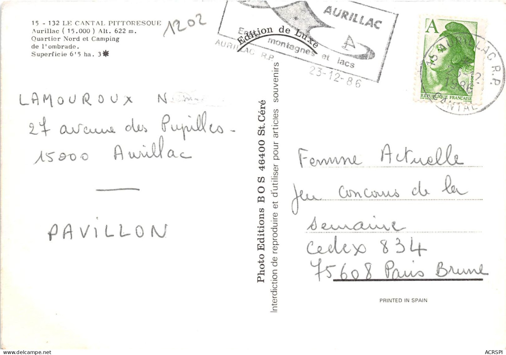 Cantal Le Cantal Pittoresque AURILLAC Quartier Nord Et Camping De L Ombrade(SCAN RECTO VERSO)NONO0061 - Aurillac