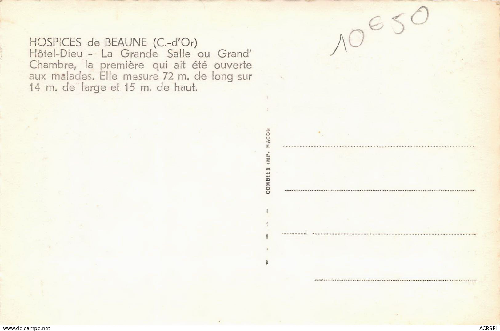 Hospices De BEAUNE Grande Salle De L'hotel Dieu  1 (scan Recto Verso)nono0105 - Beaune