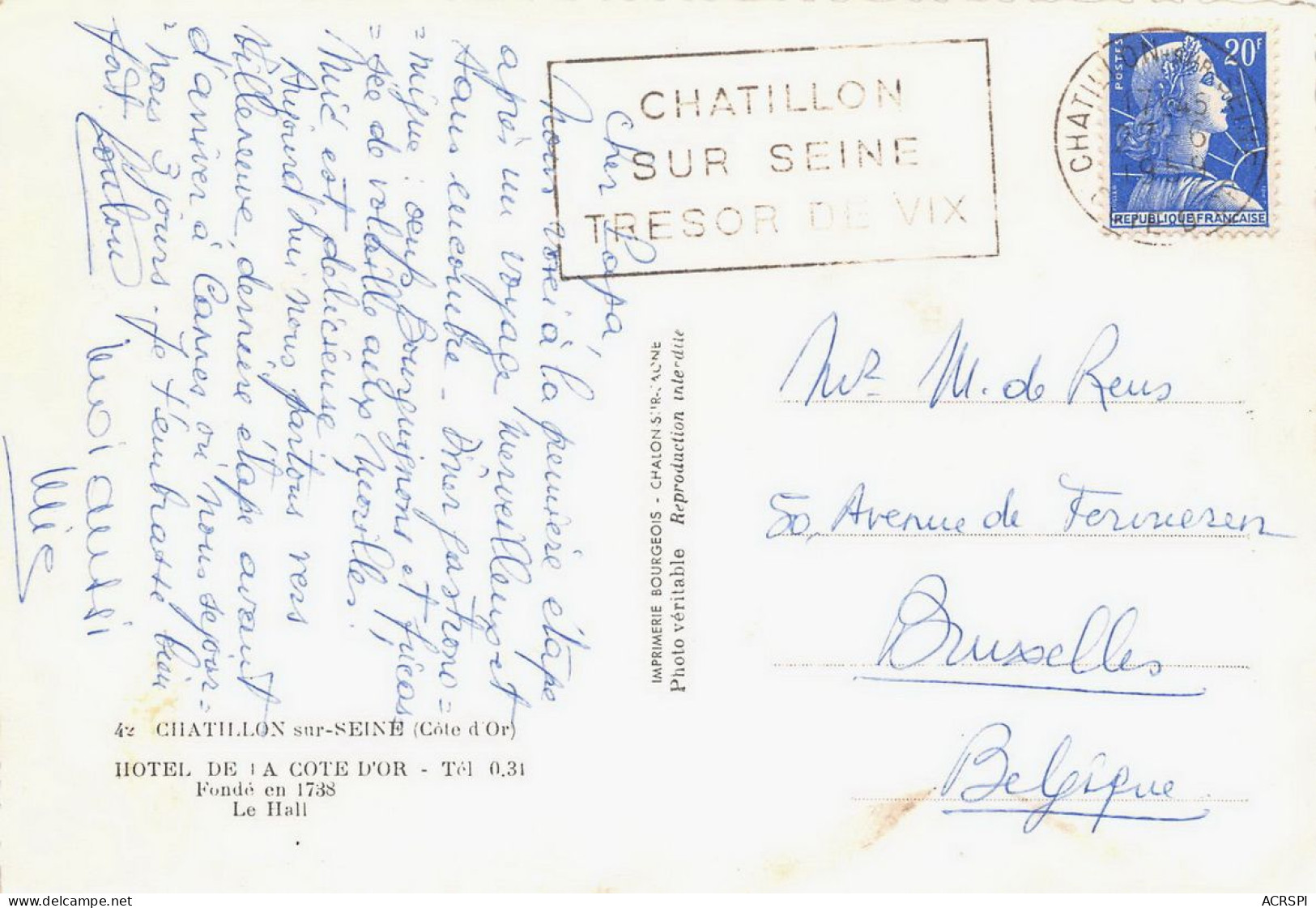 CHATILLON SUR SEINE  Hotel De La Cote D'Or Le Hall 13 (scan Recto Verso)nono0103 - Chatillon Sur Seine