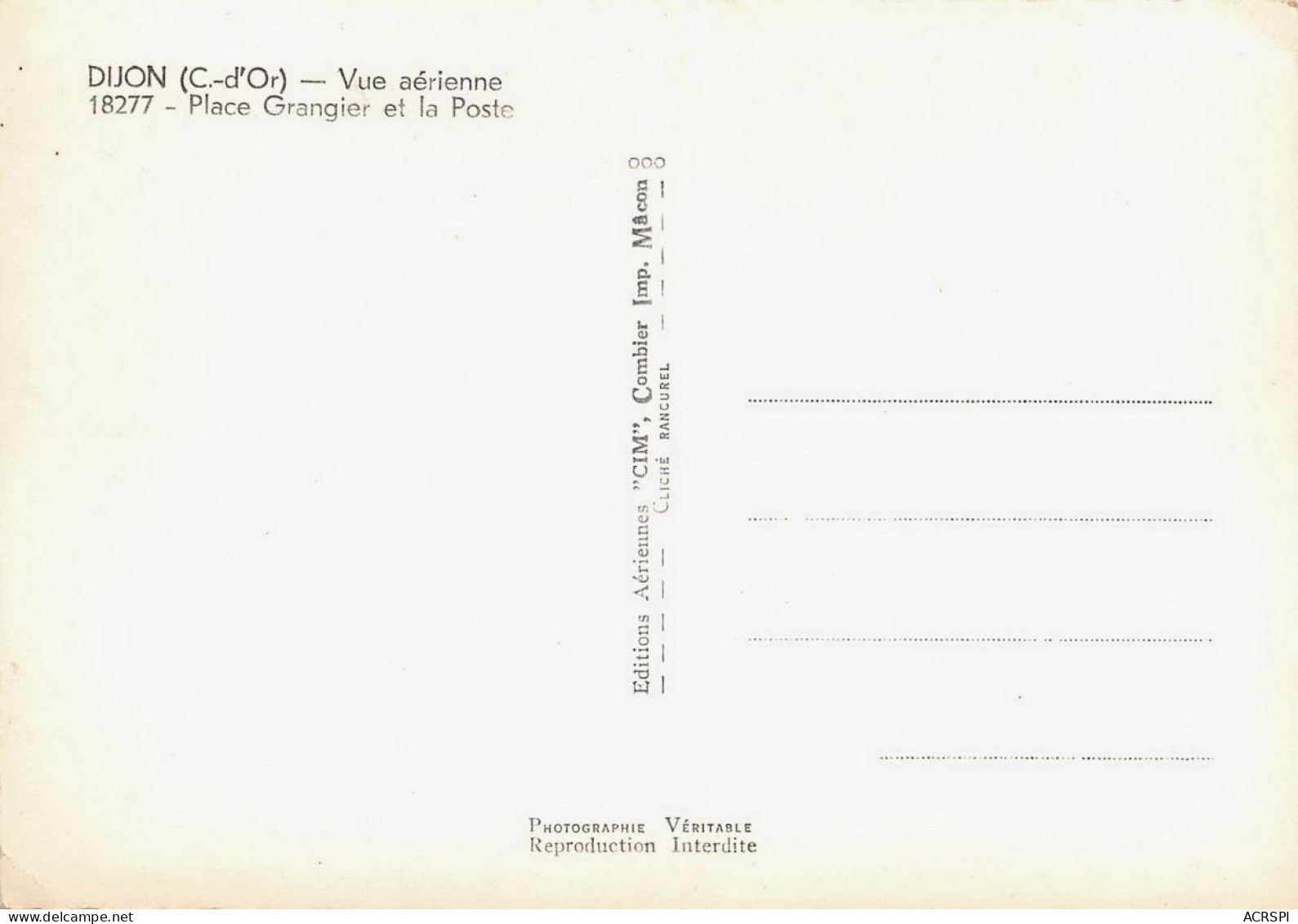 DIJON  Vue Aerienne Place Grangier Et La Poste  40 (scan Recto Verso)nono0102 - Dijon