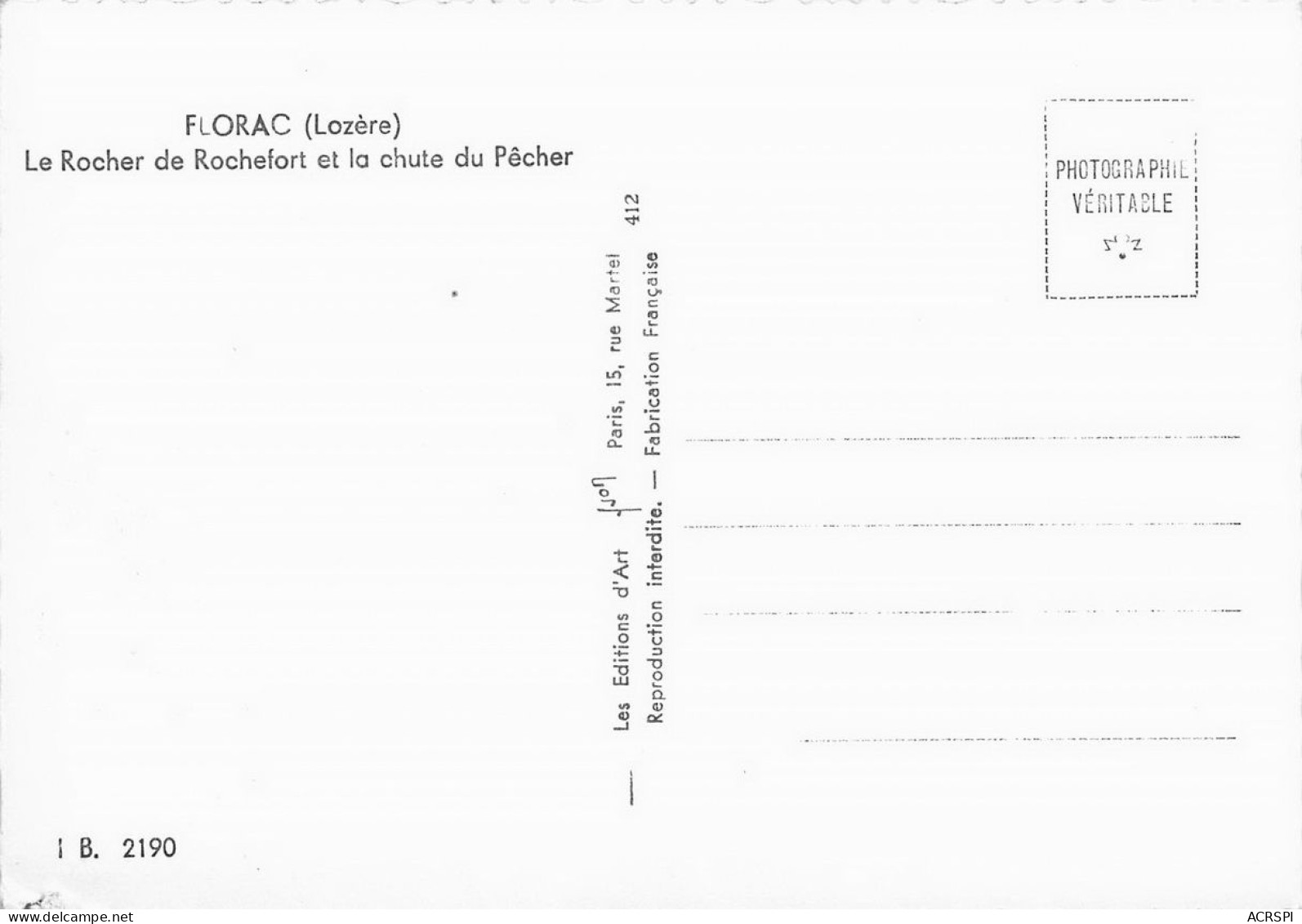 48 FLORAC  Le Rocher De Rochefort Et La Chute Du Pêcher  28 (scan Recto Verso)nono0115 - Florac