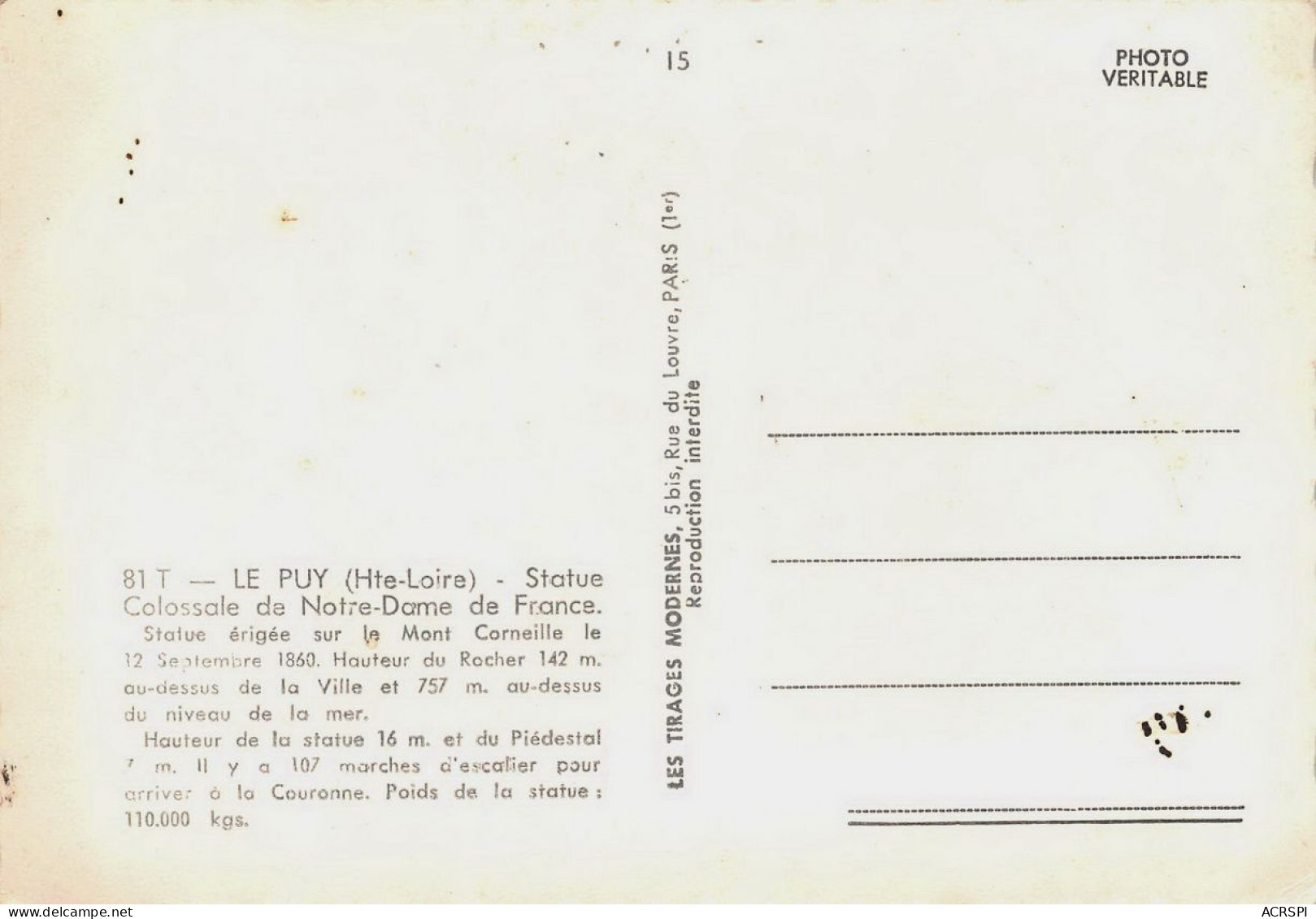 43 LE PUY EN VELAY  Notre Dame De France  49 (scan Recto Verso)nono0112 - Le Puy En Velay