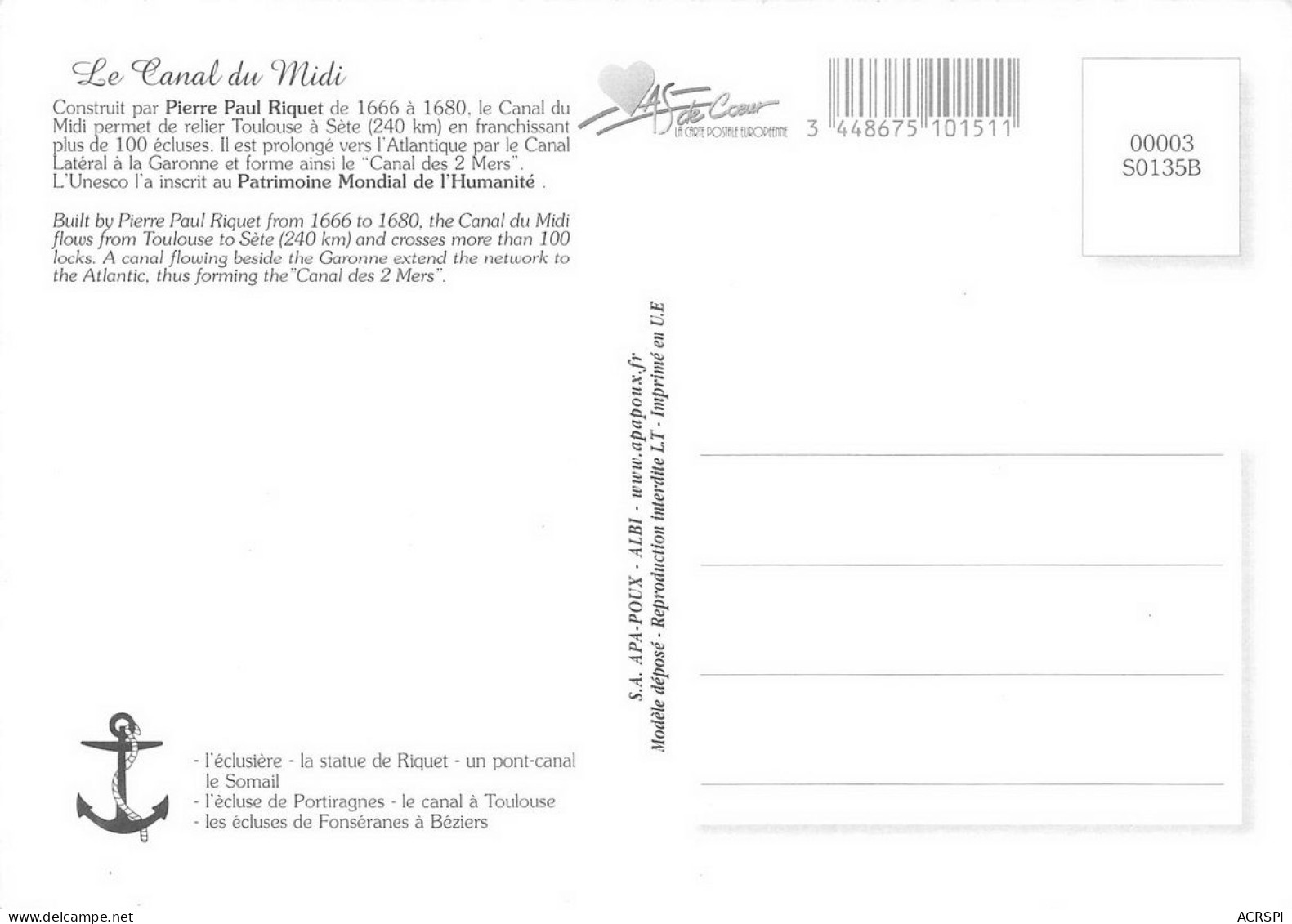 Le Canal Du Midi Sete BEZIERS  1 (scan Recto Verso)nono0109 - Beziers