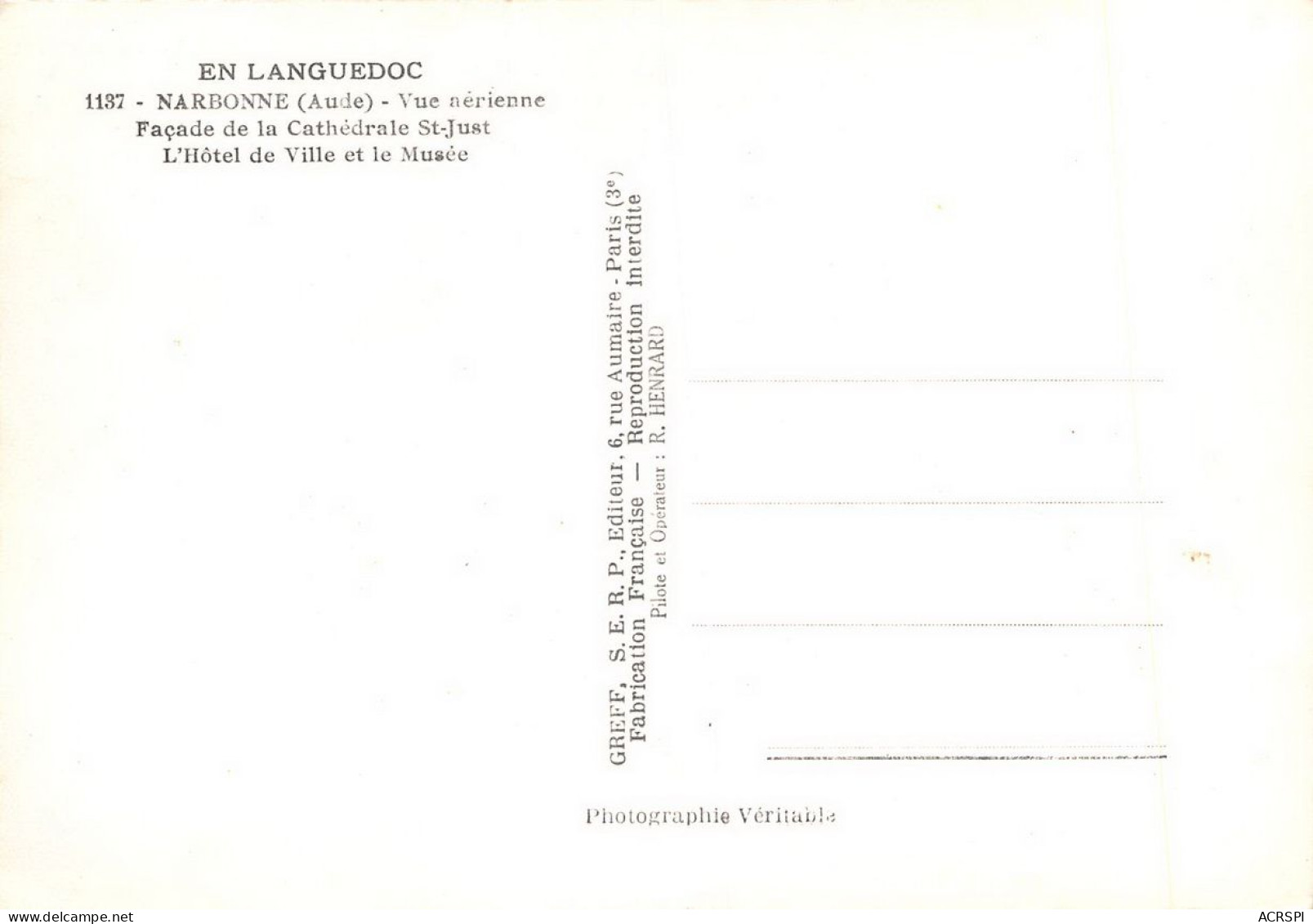 NARBONNE  Vue Aérienne  9 (scan Recto Verso)nono0107 - Narbonne