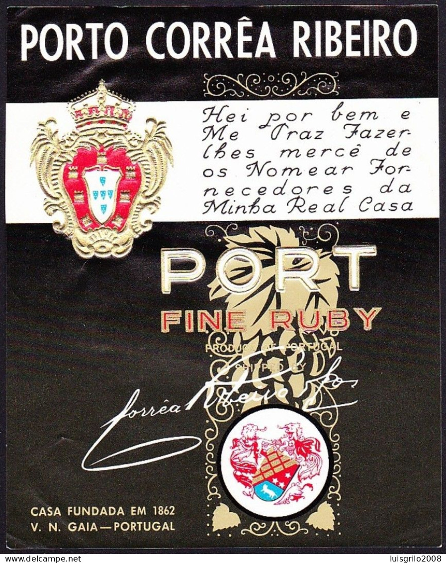 Port Wine Label, Portugal - PORTO CORRÊA RIBEIRO. Port Fine Ruby -|- Corrêa Ribeiro Filhos. Vila Nova De Gaia - Autres & Non Classés
