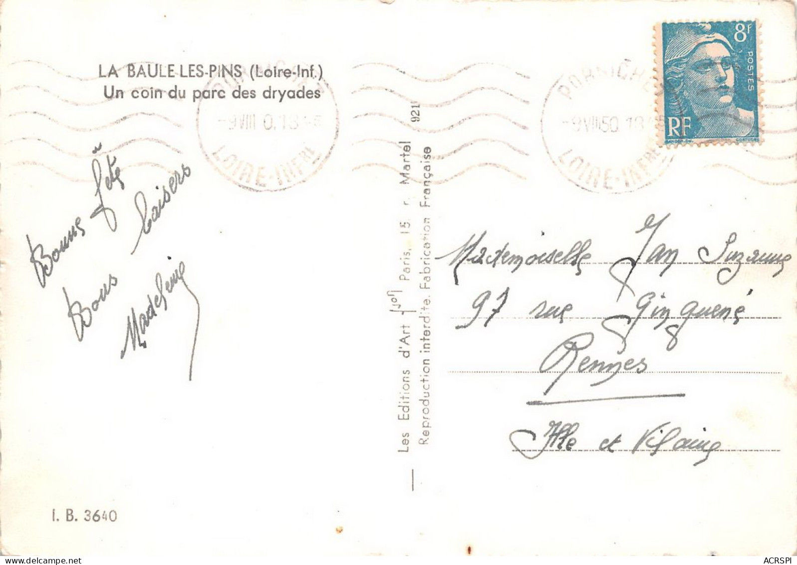 LA BAULE LES PINS ESCOUBLAC  Un Coin Du Parc Des Dryades  8 (scan Recto Verso)nono0127 - La Baule-Escoublac