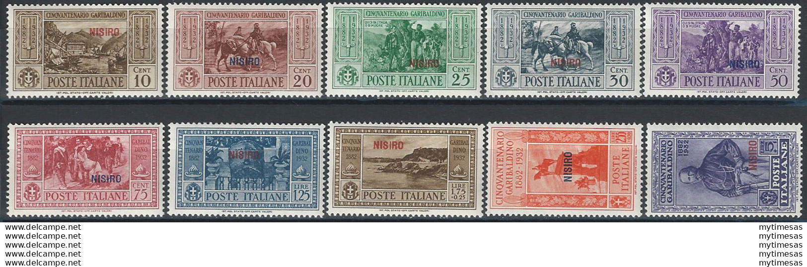 1932 Egeo Nisiro Garibaldi 10v. MNH Sassone N. 17/26 - Sonstige & Ohne Zuordnung