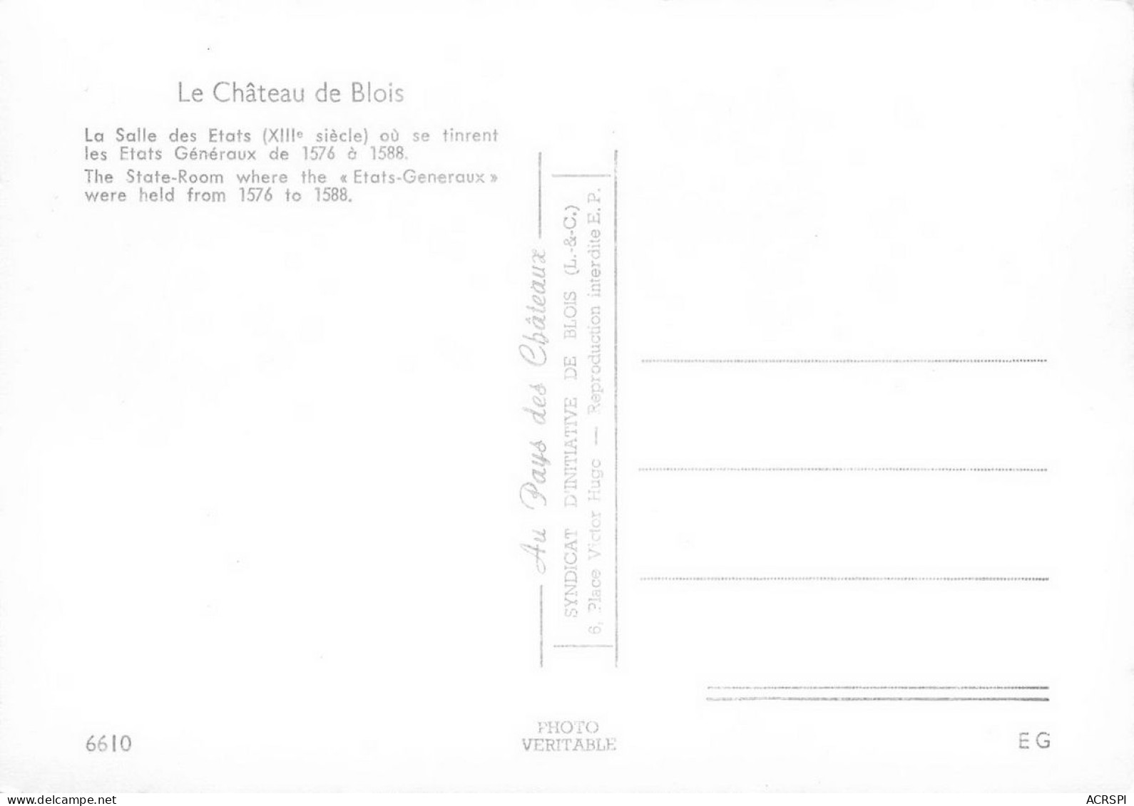 BLOIS Le Chateau Salle Des états Généraux  50 (scan Recto Verso)nono0124 - Blois