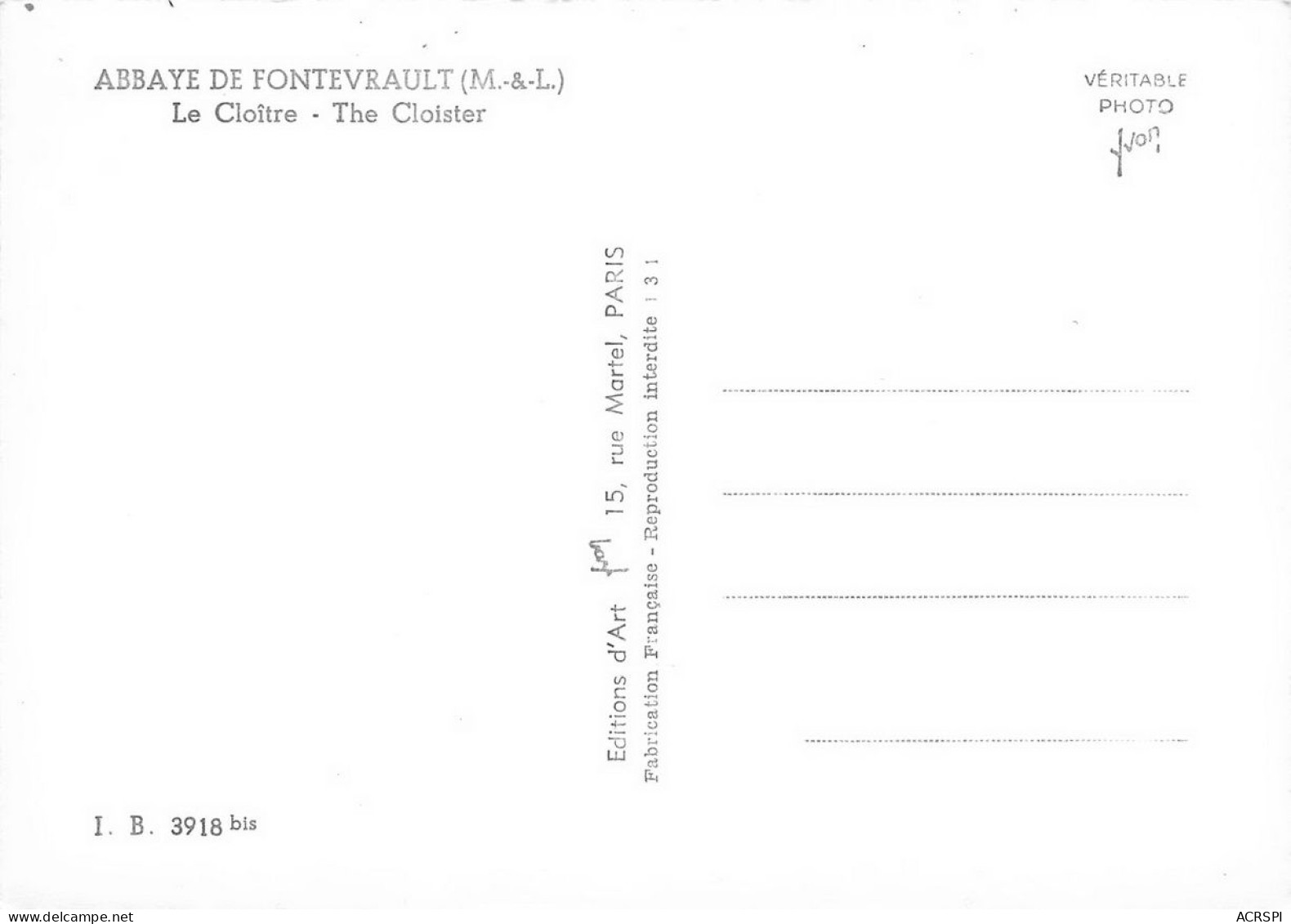 FONTEVRAULT  L' Abbaye Le Cloitre 25 (scan Recto Verso)nono0120 - Autres & Non Classés