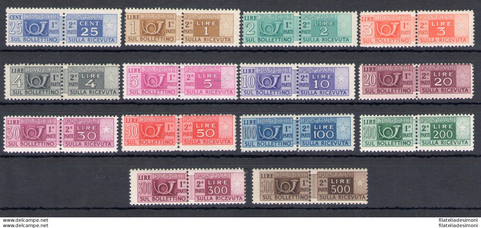 1946-51 Italia - Repubblica, Pacchi Postali Filigrana Ruota , 14 Valori , MNH** - Centratura Mediocre - Postpaketten