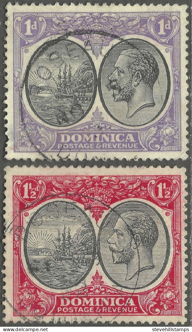 Dominica. 1923-33 KGV. 1d Black And Violet Used, 1½d Black And Red. SG 72, 74. M5029 - Dominica (...-1978)